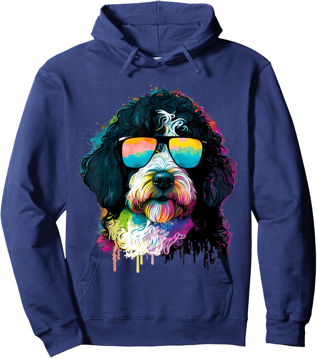 Cute Bernedoodle With Sunglasses Colorful Graphic Dog Lover Hoodie - Hoodie | Navy