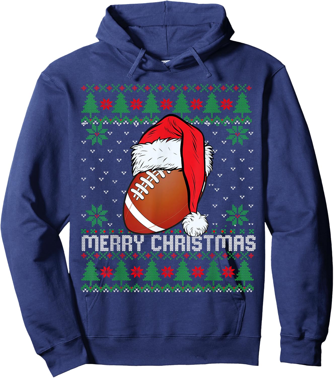 This is My Christmas Pjamama Football With Santa Hat Xmas Hoodie - Hoodie | Navy
