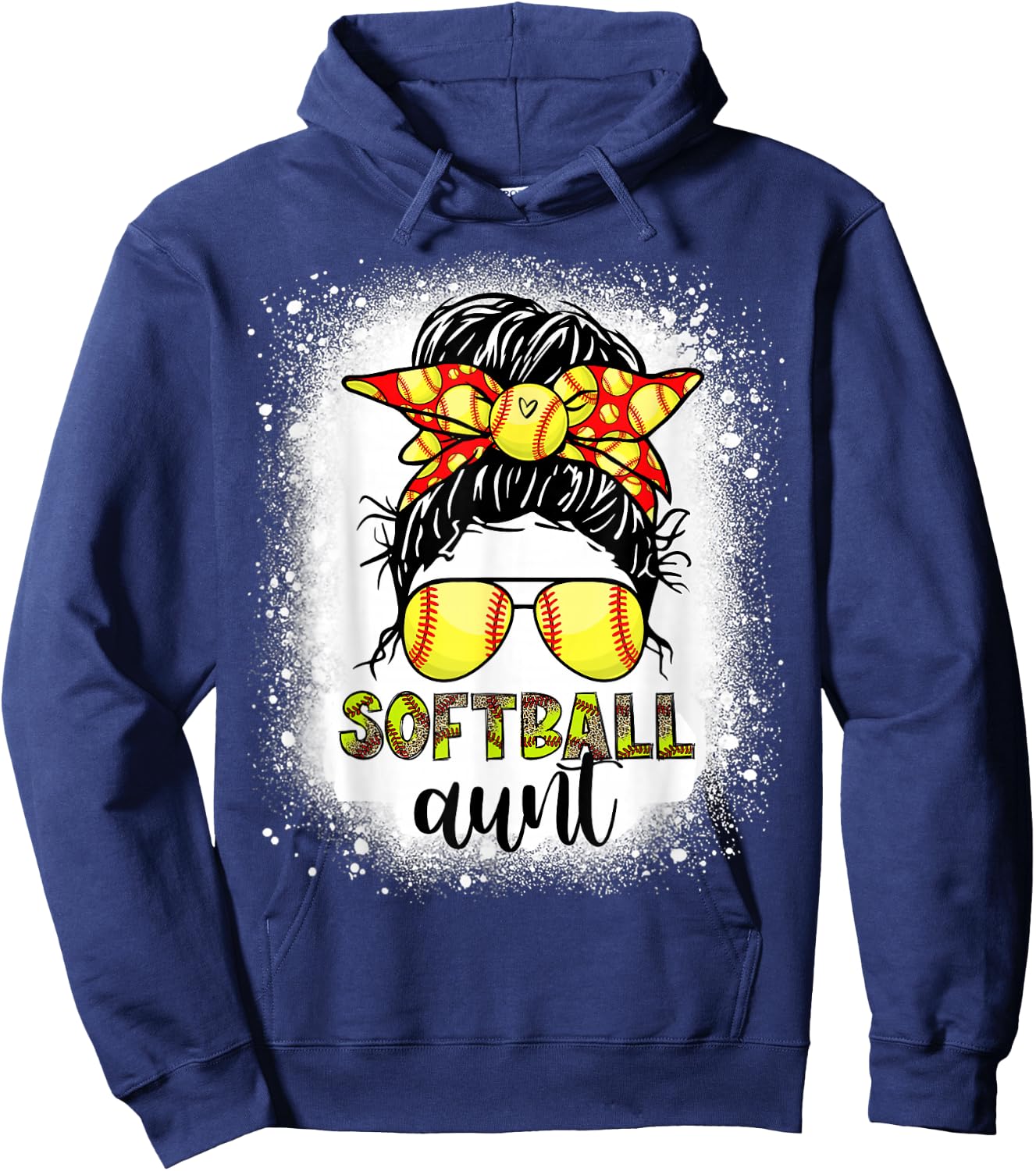 Softball Aunt Messy Bun Leopard Bleached Softball Auntie Hoodie - Hoodie | Navy