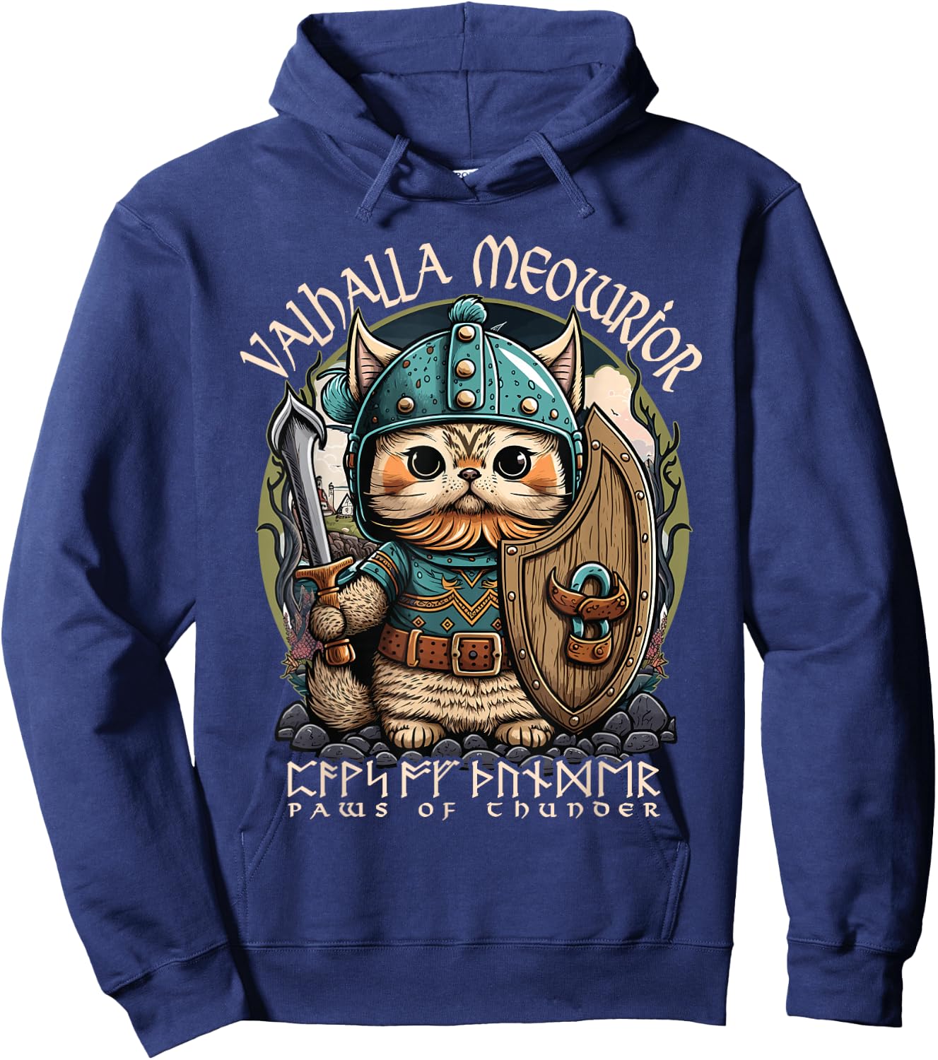 Nordic Norse Viking Cat Warrior , Men, Kids Hoodie - Hoodie | Navy