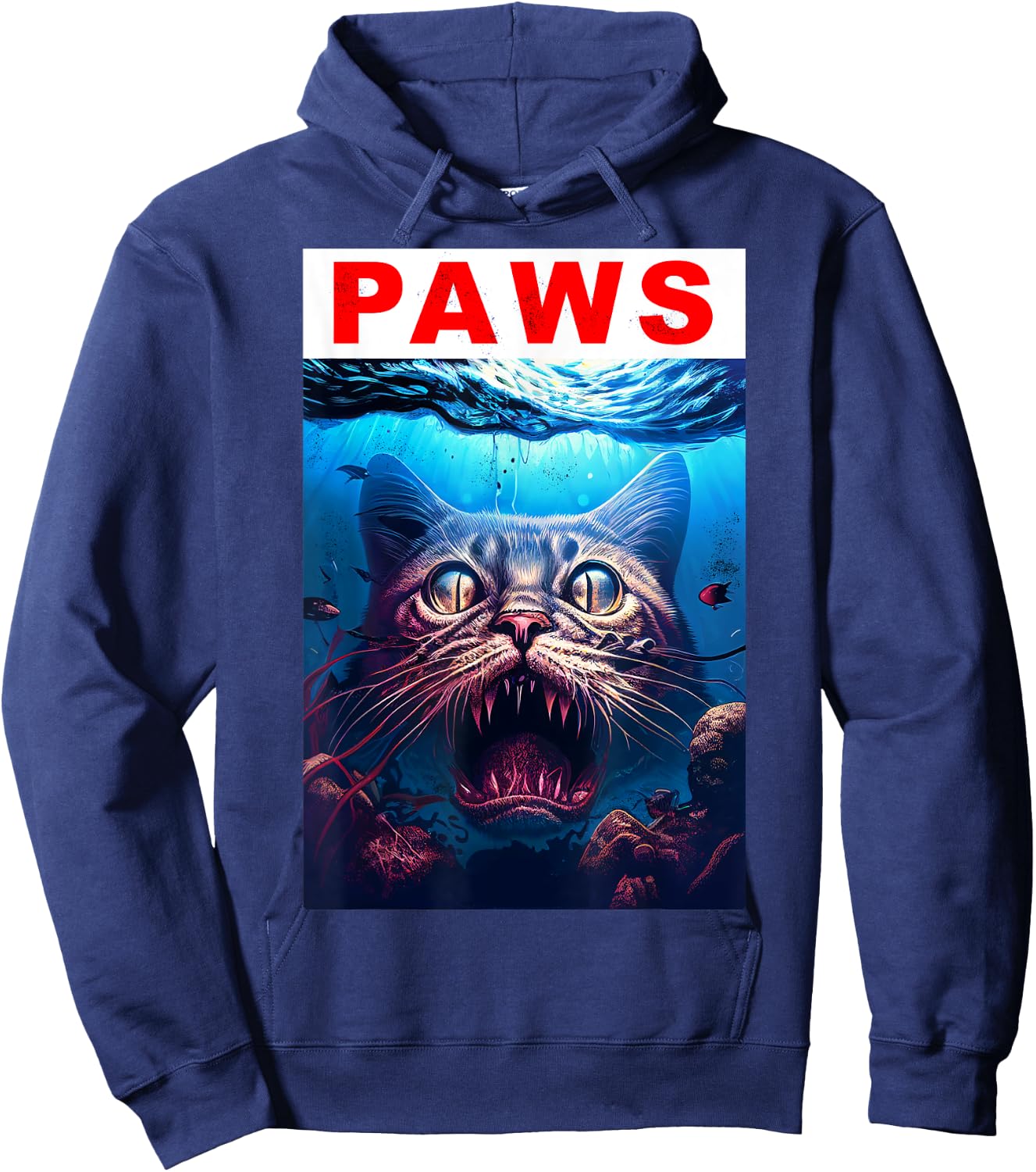 Paws Funny Cat Kitten Shark Tomcat Kitty Parody Cat Lover Men Women Girls Kids Hoodie - Hoodie | Navy
