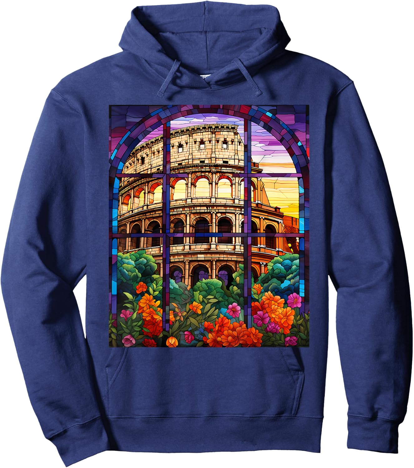 Stained Glass Style Roman Colosseum Hoodie - Hoodie | Navy