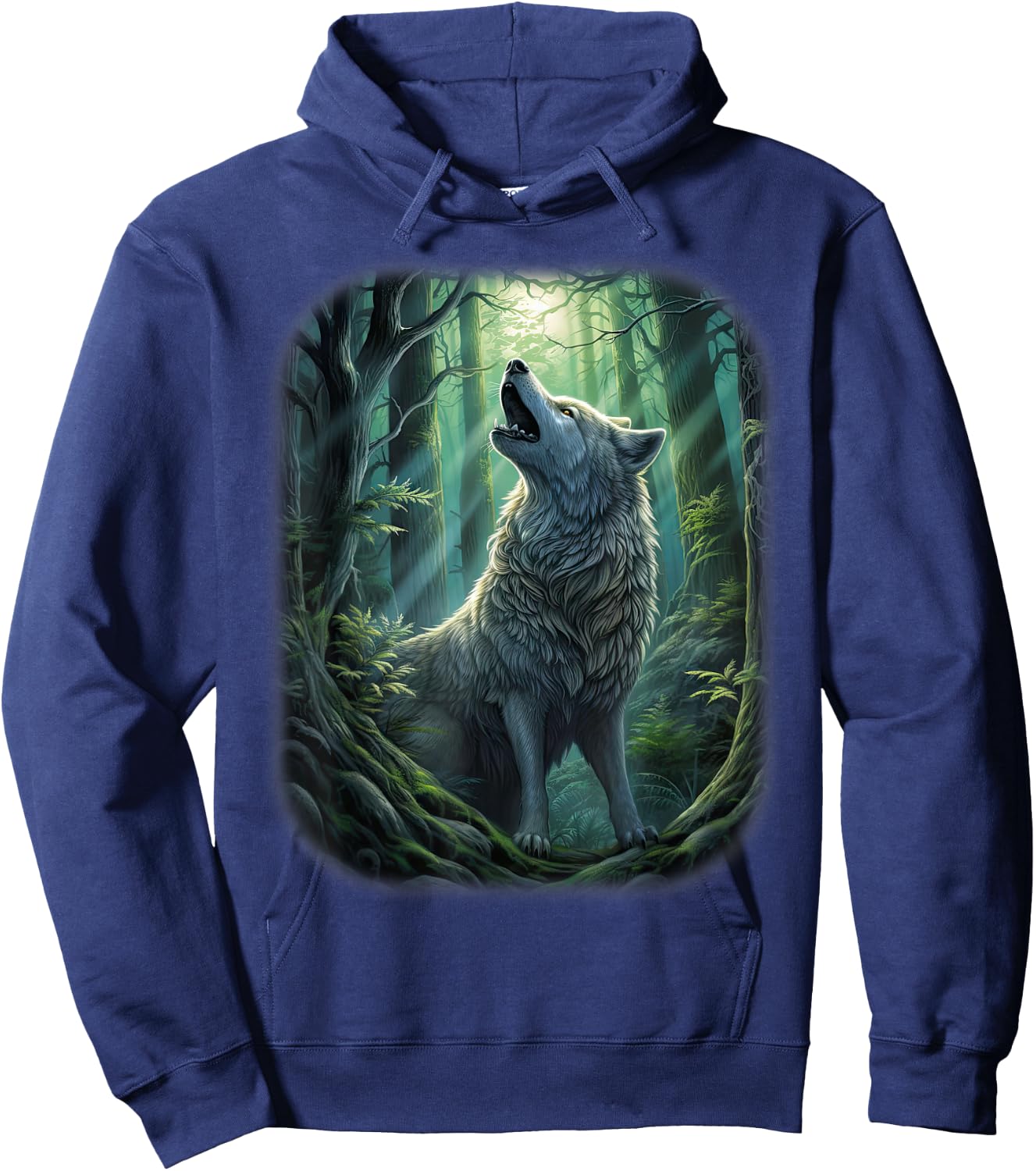 Wolf in the forest howling at the Moon Fantasy Art Wildlife Hoodie - Hoodie | Navy