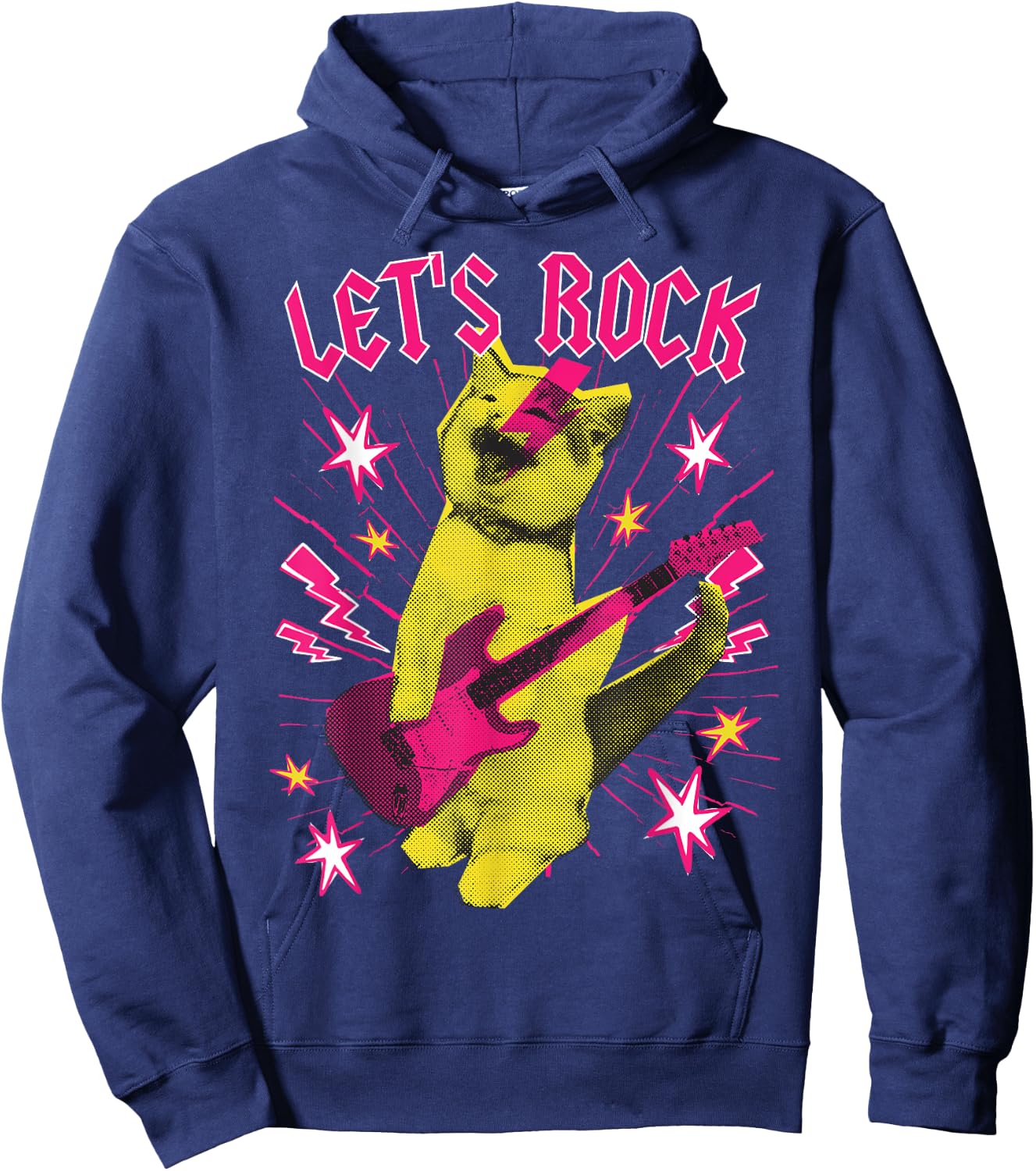 80s Rock N Roll Girl Cat, Let's Rock Hoodie - Hoodie | Navy