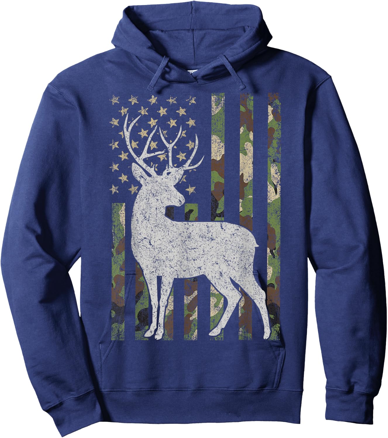 Whitetail Buck Deer Hunting Camouflage USA Flag 4th of July Hoodie - Hoodie | Navy