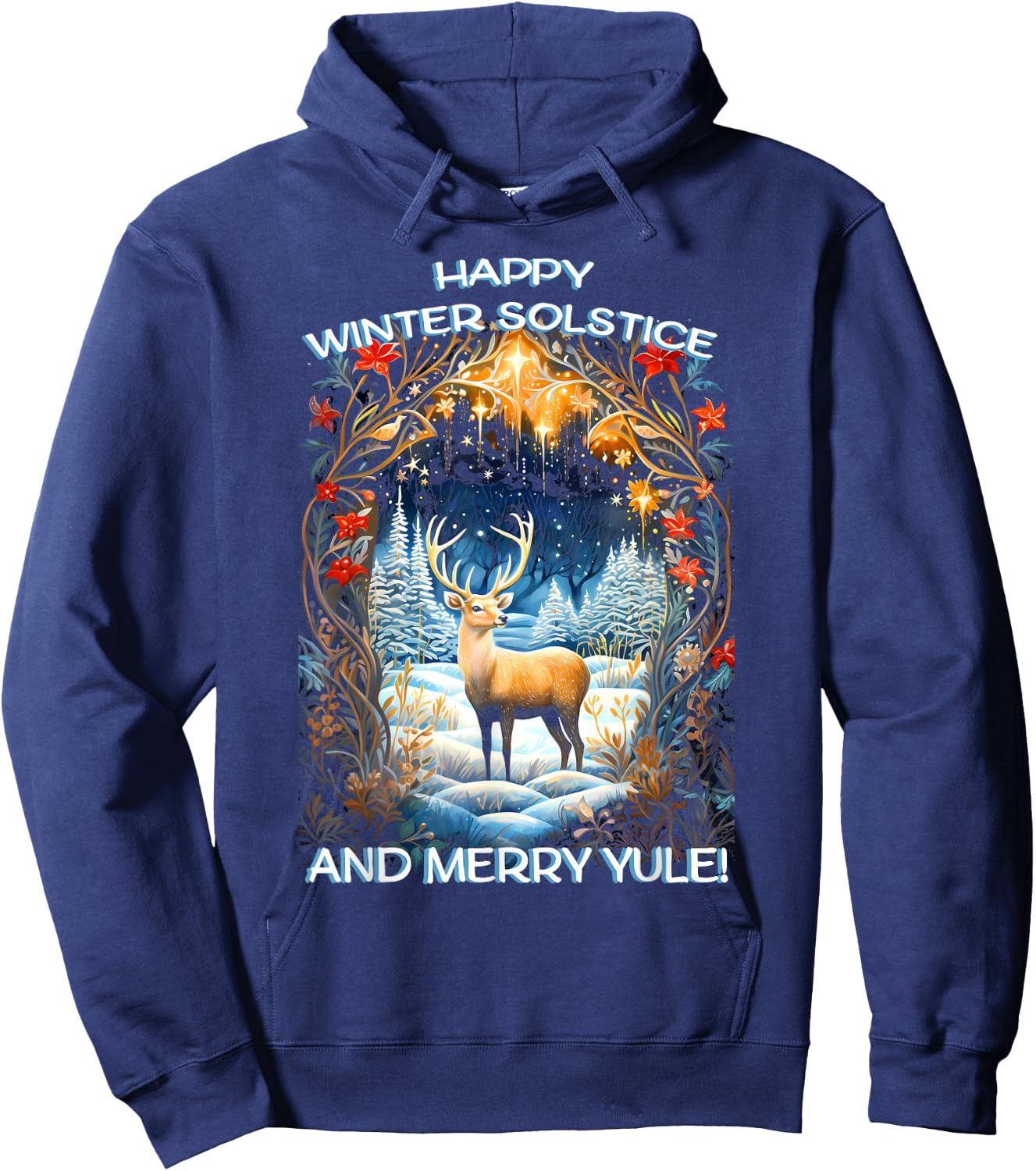Merry Solstice Happy Yule Christmas Bird Nordic Xmas Graphic Hoodie - Hoodie | Navy