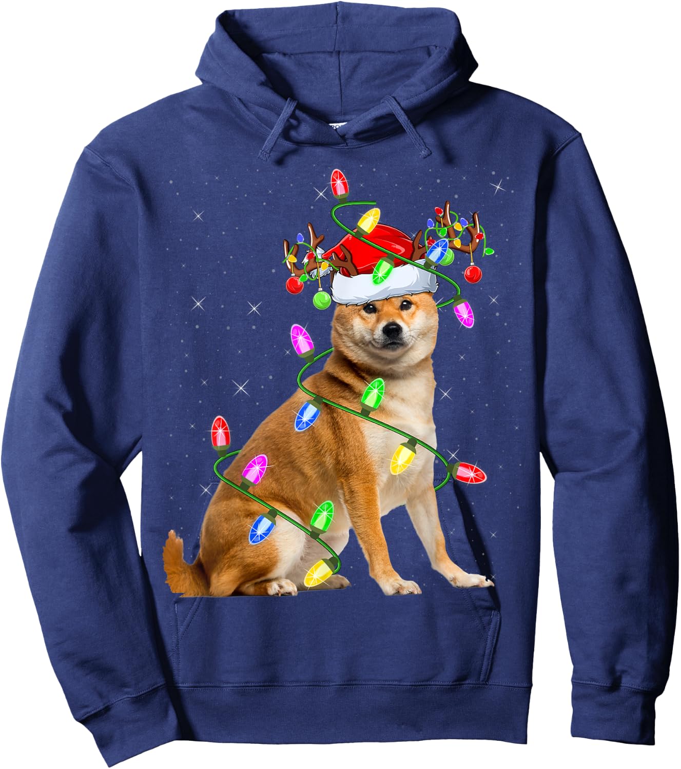 Shiba Inu Dog Lover Xmas Lighting Santa Shiba Inu Christmas Hoodie - Hoodie | Navy
