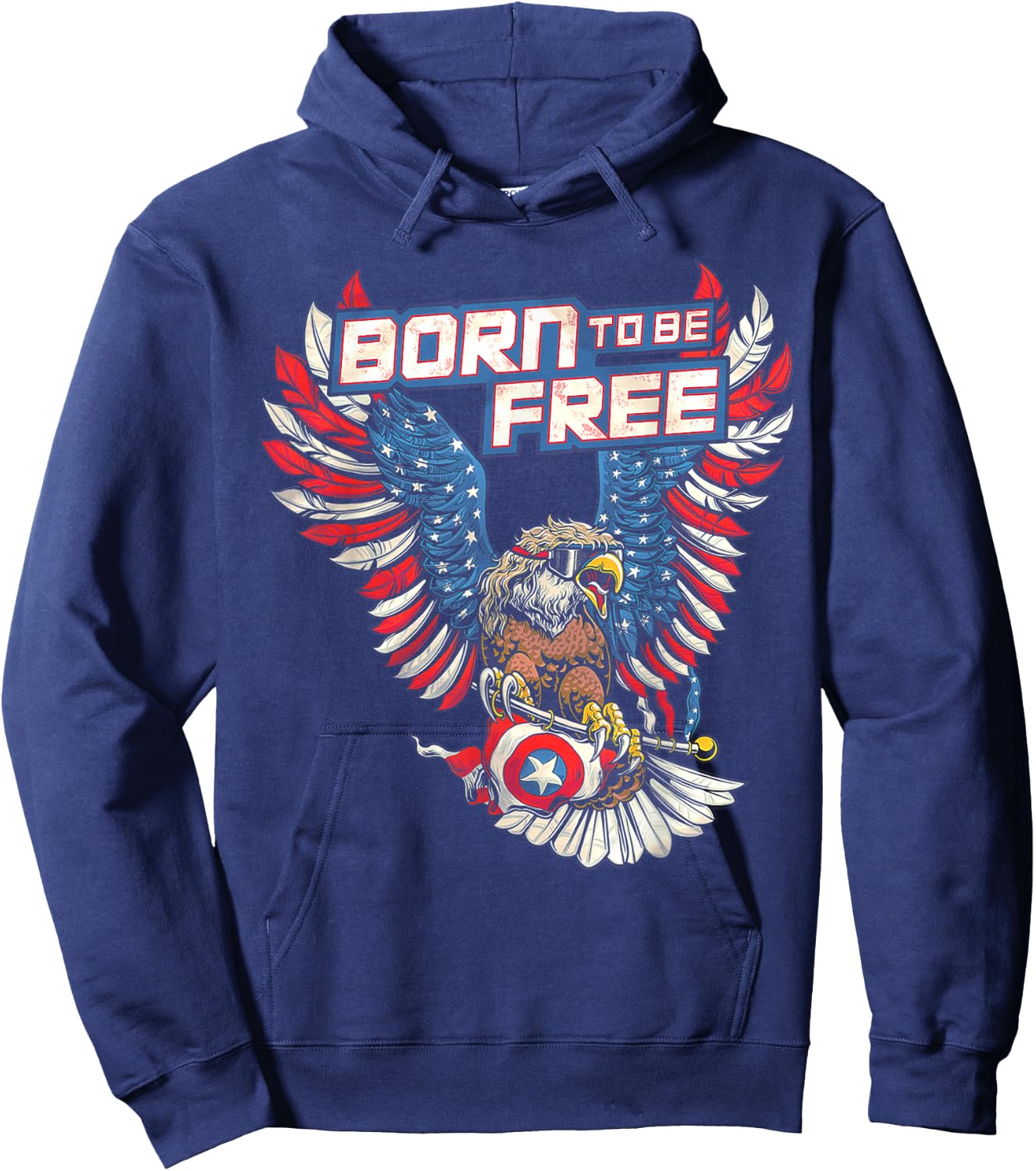 Born To Be Free Eagle America Flag Hoodie - Hoodie | Navy