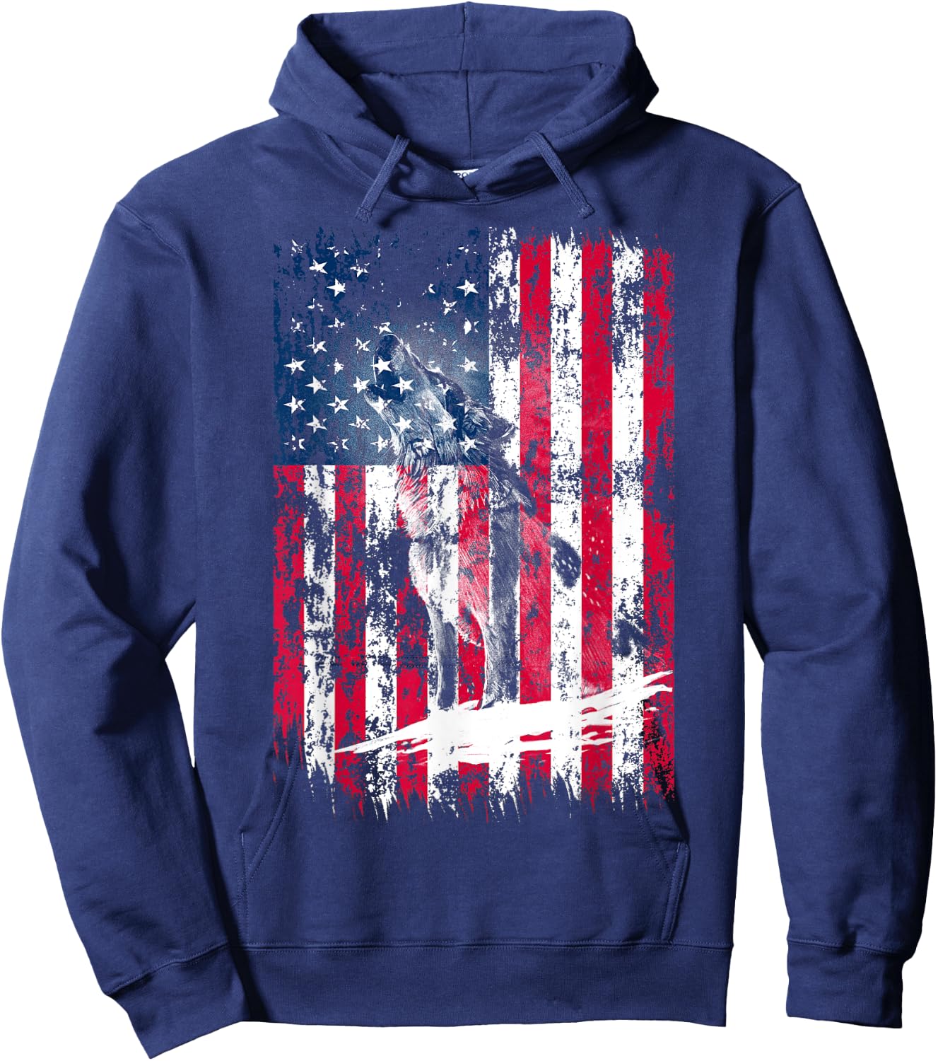 American Flag Howling Wolf Distressed Vintage Flag Men Hoodie - Hoodie | Navy