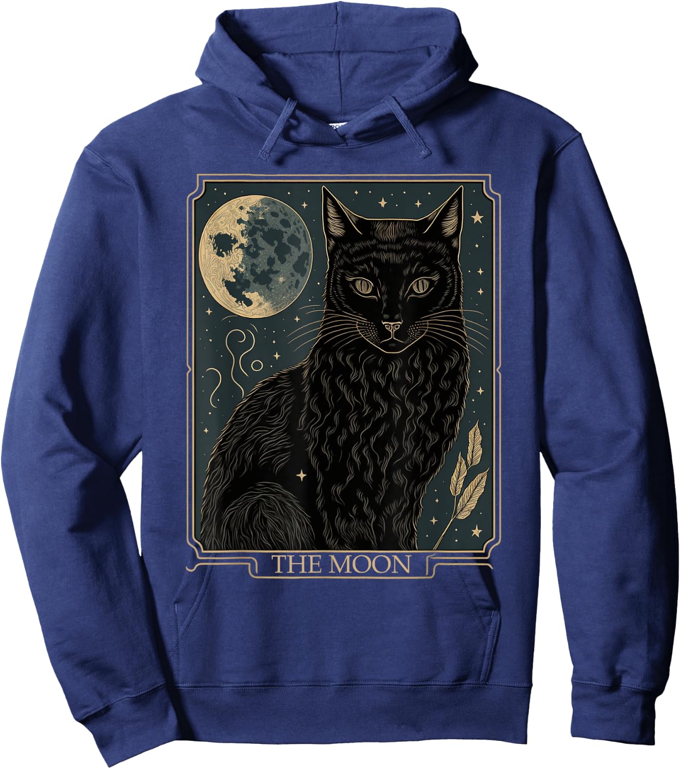 Tarot Card Crescent Moon And Cat Graphic Hoodie - Hoodie | Navy