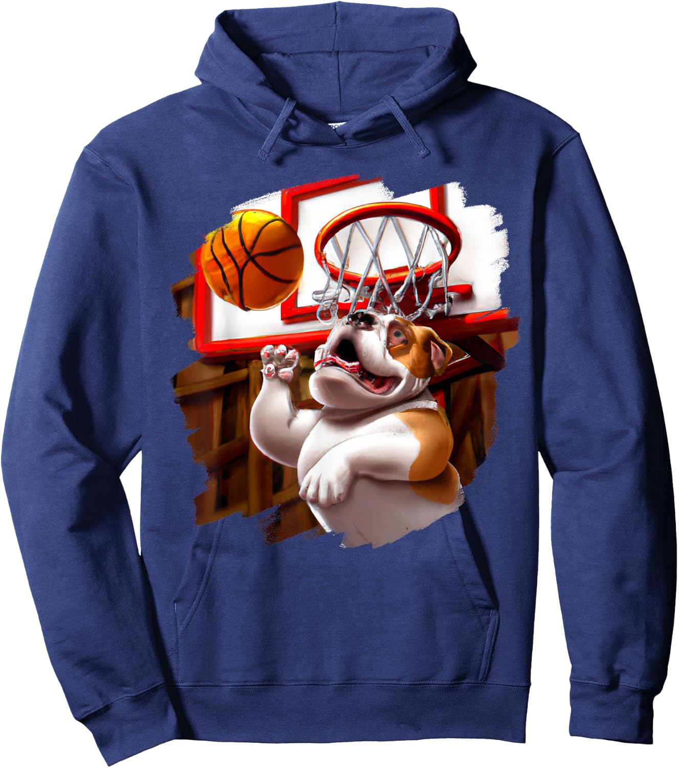 English Bulldog Playing Basketball Funny Dog Basketball Men Women Girls Kids Hoodie - Hoodie | Navy
