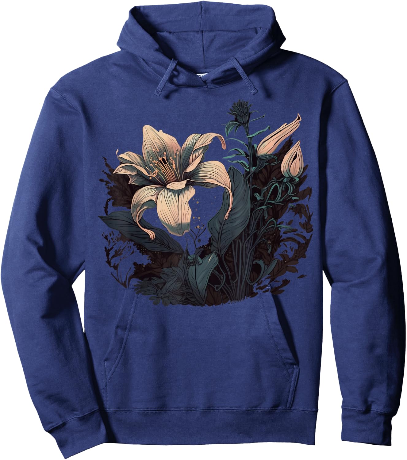 Vintage Lily Flower on Lily Hoodie - Hoodie | Navy