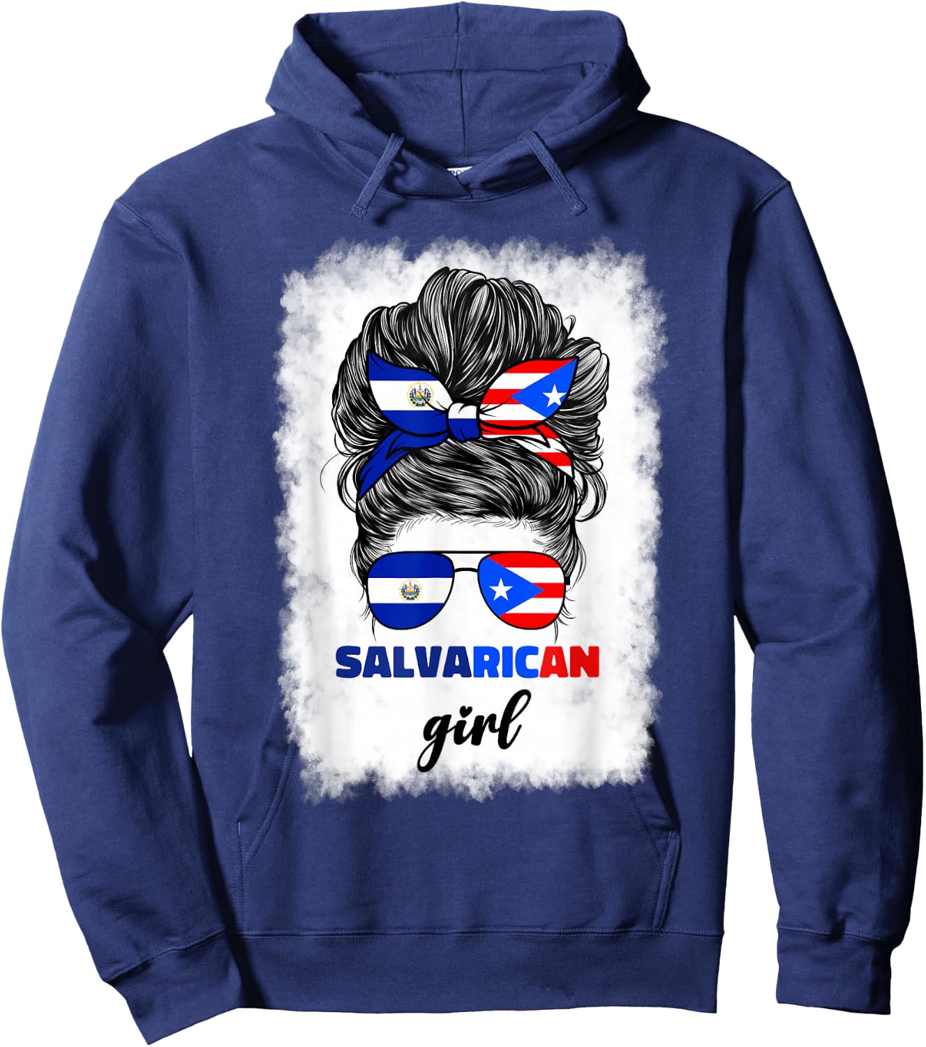 Half Salvadorian And Puerto Rican Rico El Salvador Flag Gril Hoodie - Hoodie | Navy