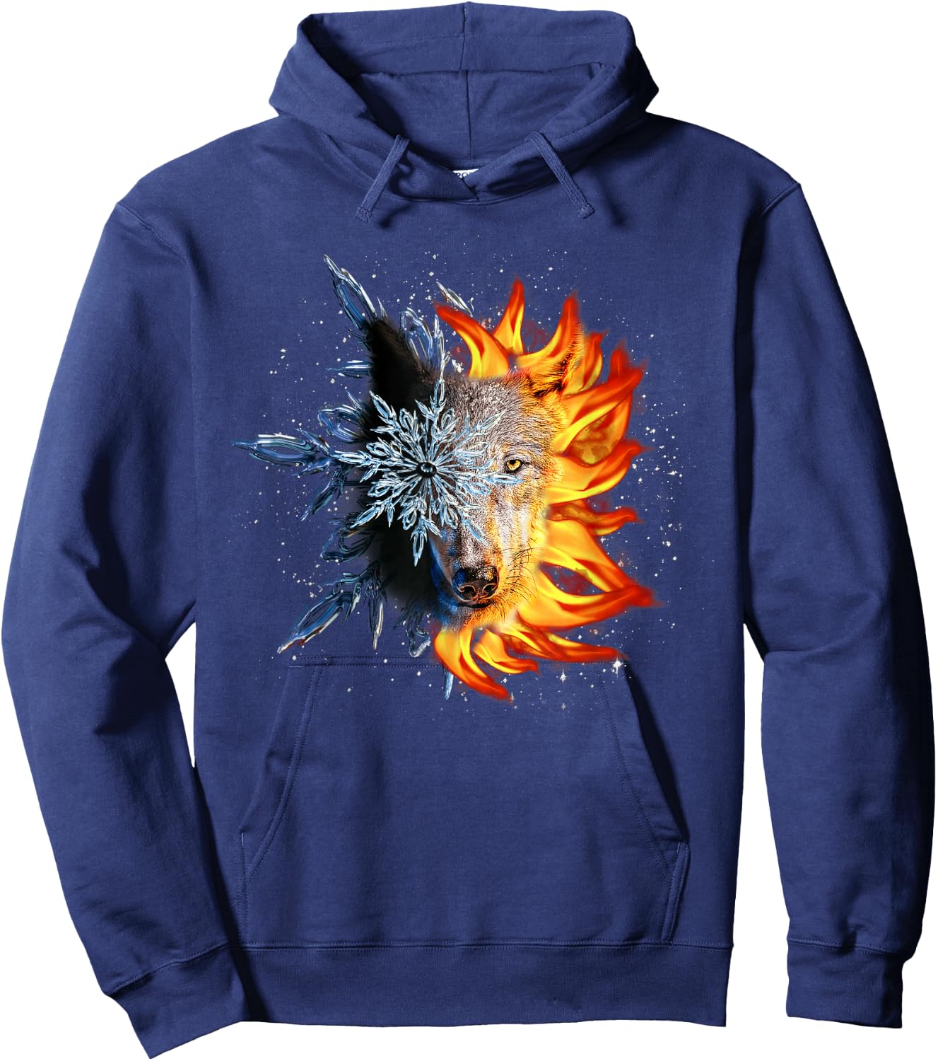 Fire and Ice Wolf, Sun and Moon Wolves Hoodie - Hoodie | Navy
