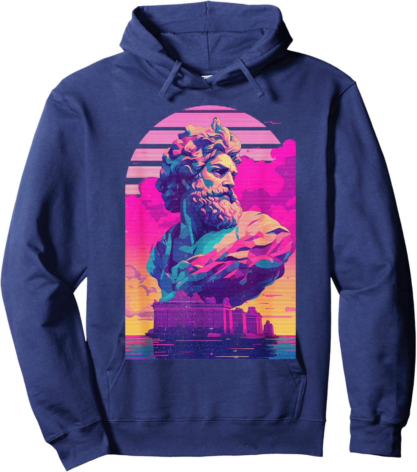 Zeus Jupiter Vaporwave Aesthetic Greek God Retrowave Graphic Hoodie - Hoodie | Navy