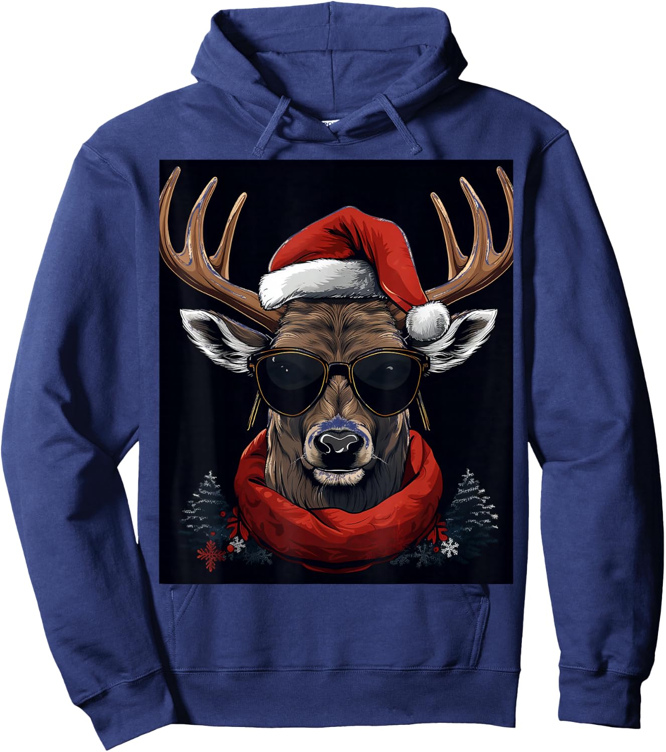 Deer Christmas Hat Shirt - X-mas Deer Hoodie - Hoodie | Navy