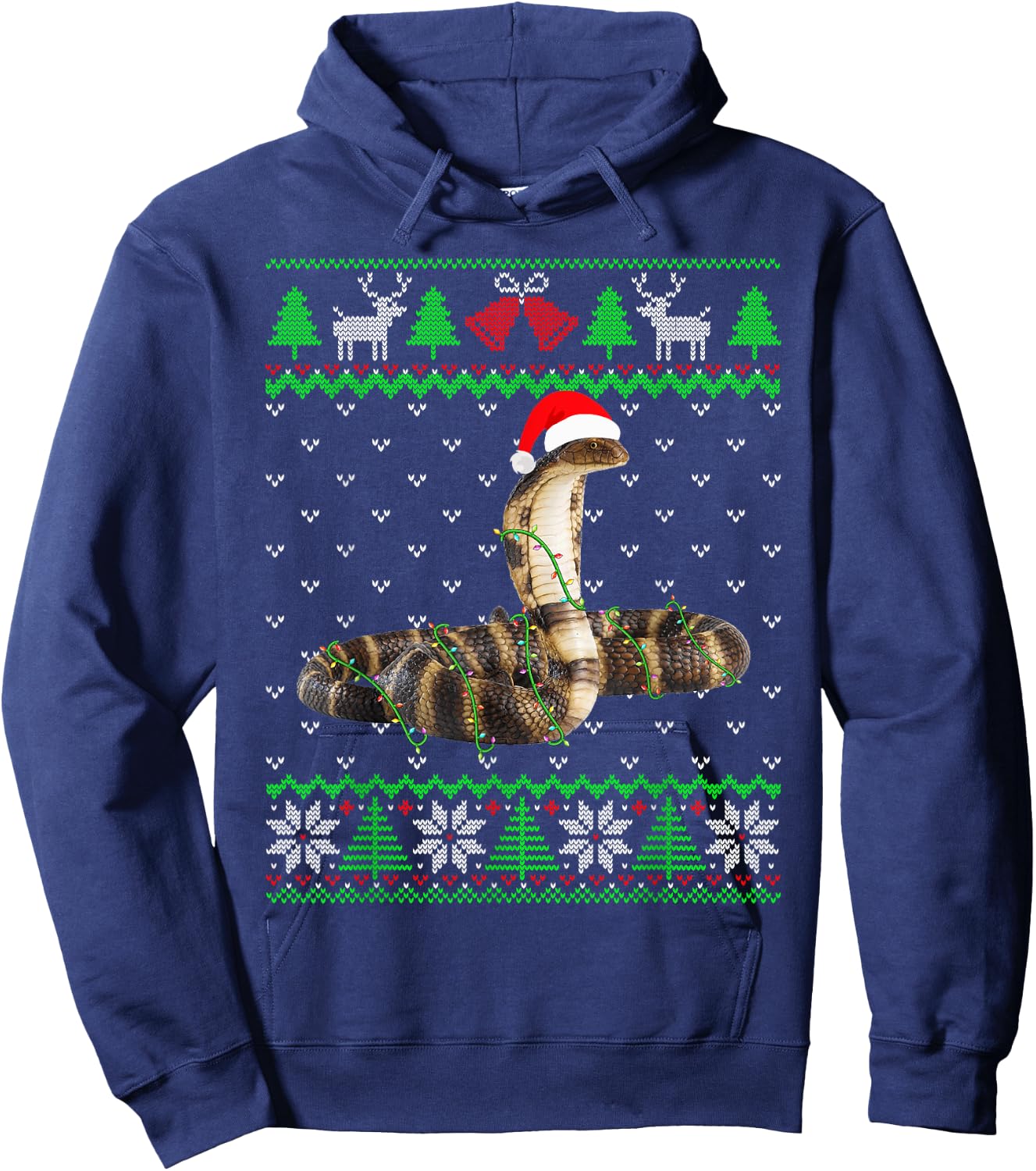 Funny Cobra Lights Ugly Sweater Christmas Tree Animals Hoodie - Hoodie | Navy
