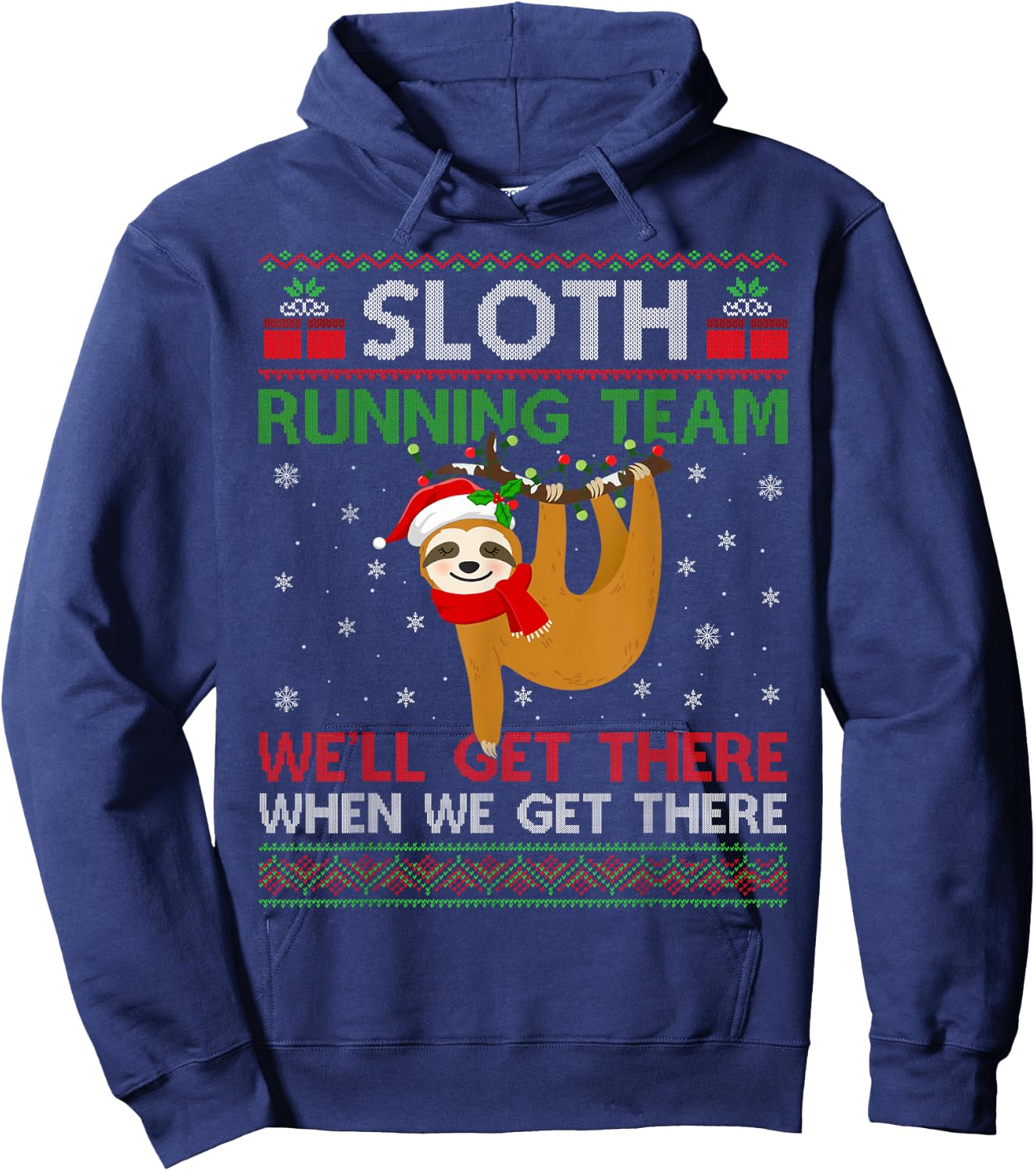 Funny Sloth Running Team Xmas Lights Ugly Sloth Christmas Hoodie - Hoodie | Navy