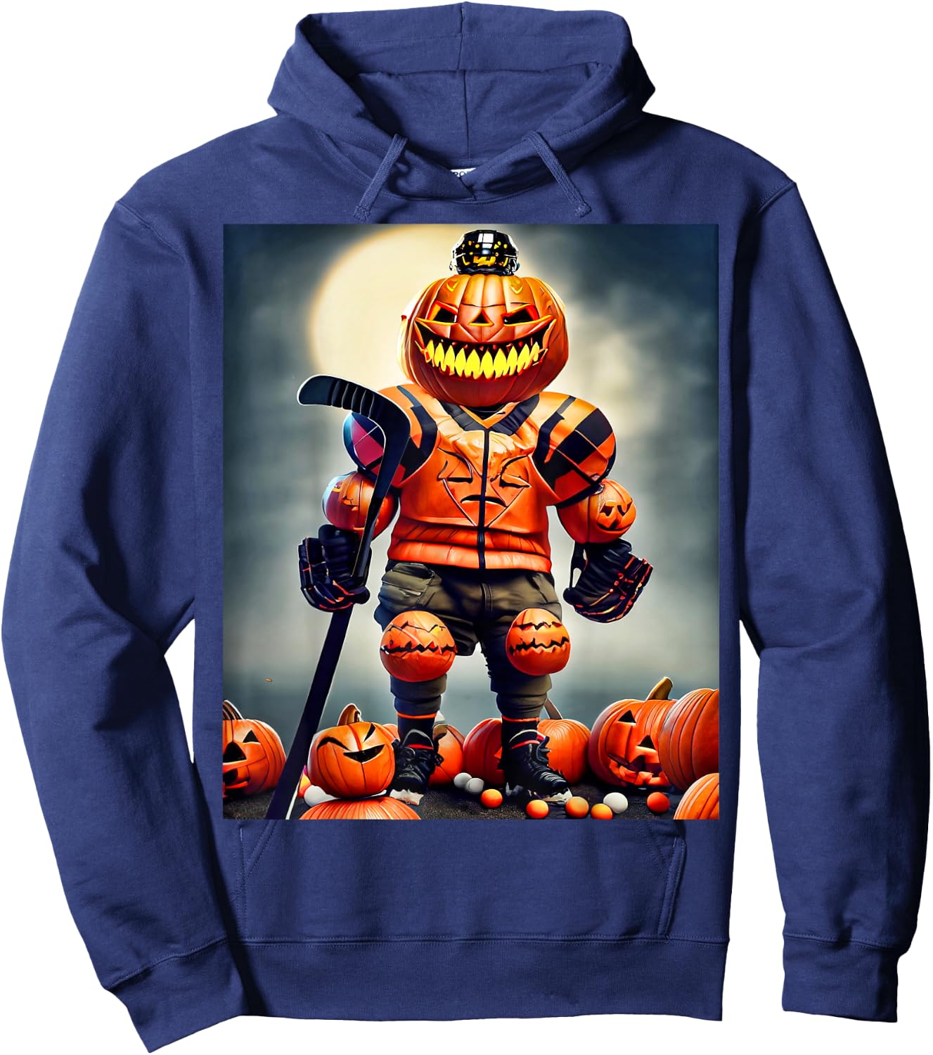 Halloween Hockey Season Pumpkin Player Hoodie - Hoodie | Navy