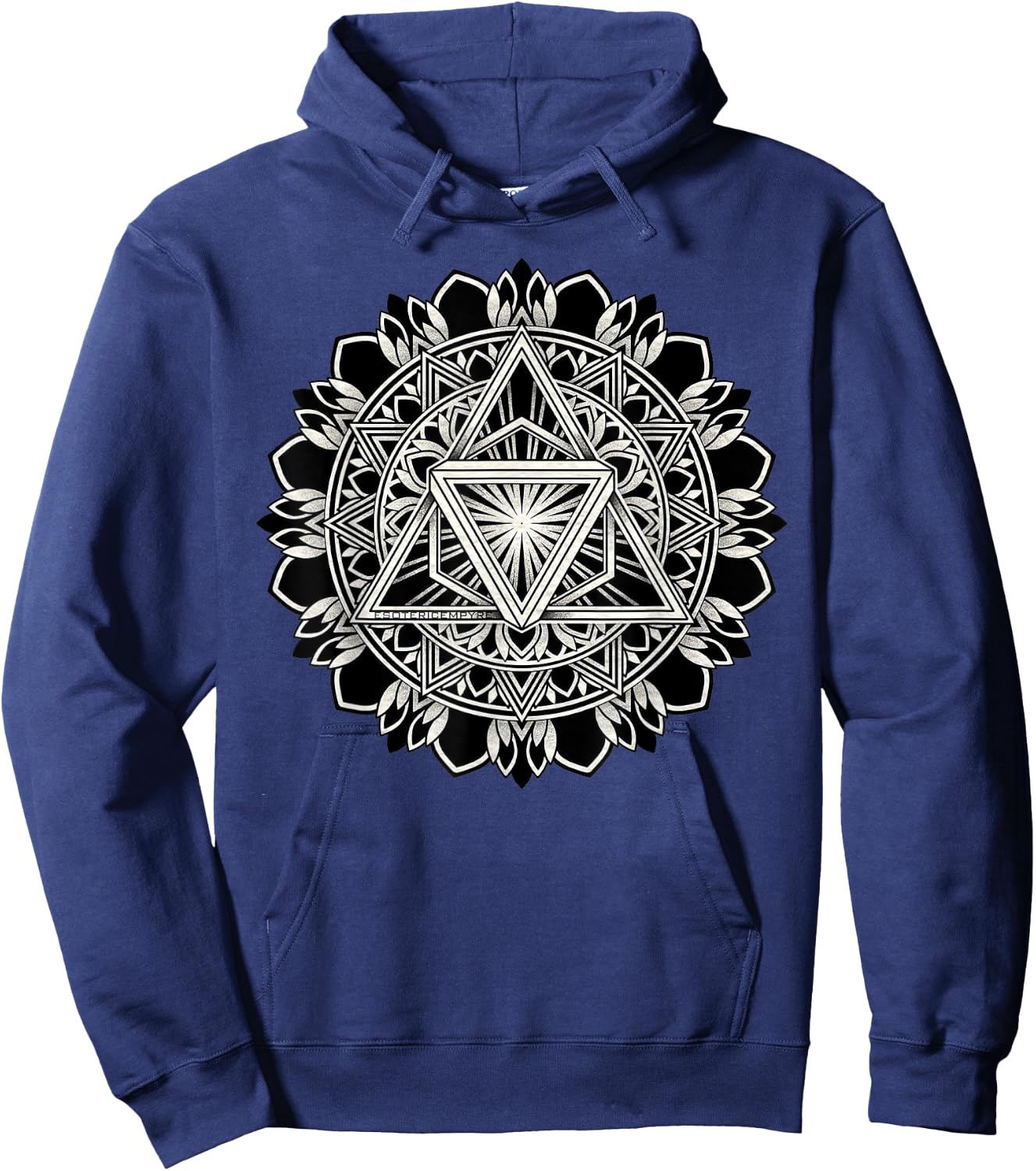 Sacred Geometry Tri-Hex Mandala Geometric Blackwork Hoodie - Hoodie | Navy