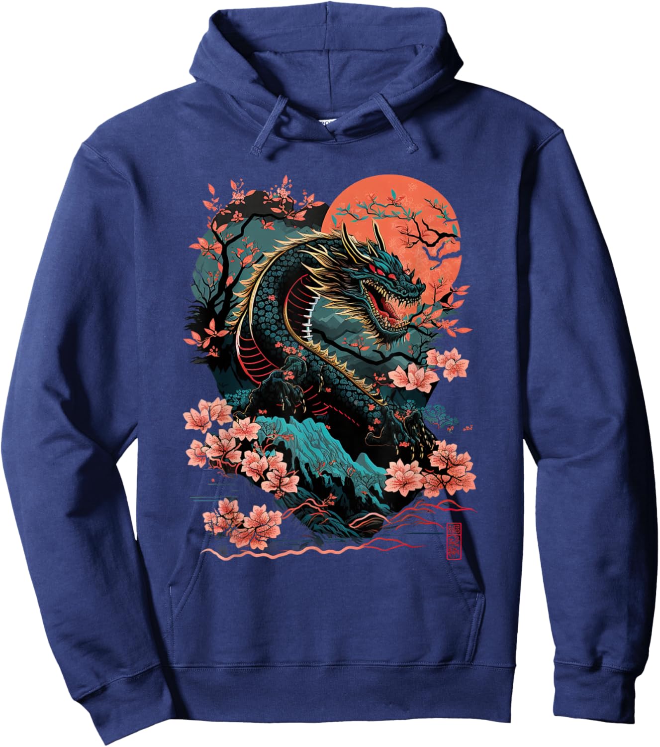 Japanese Aesthetic Dragon japanese art Japan Tattoo Hoodie - Hoodie | Navy