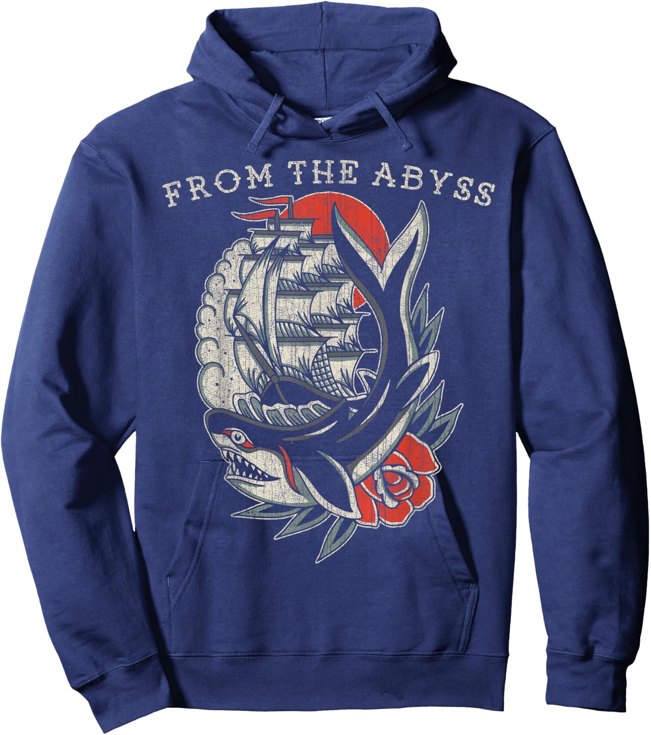 From the Abyss, Traditional Old School Ship & Shark Tattoo Hoodie - Hoodie | Navy