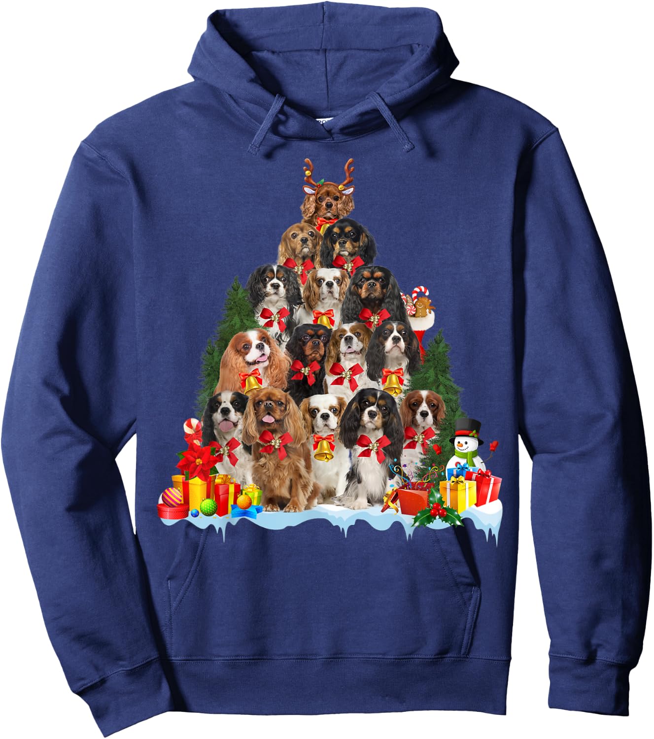 Christmas Pajama Cavalier King Charles Spaniel Xmas Tree Hoodie - Hoodie | Navy