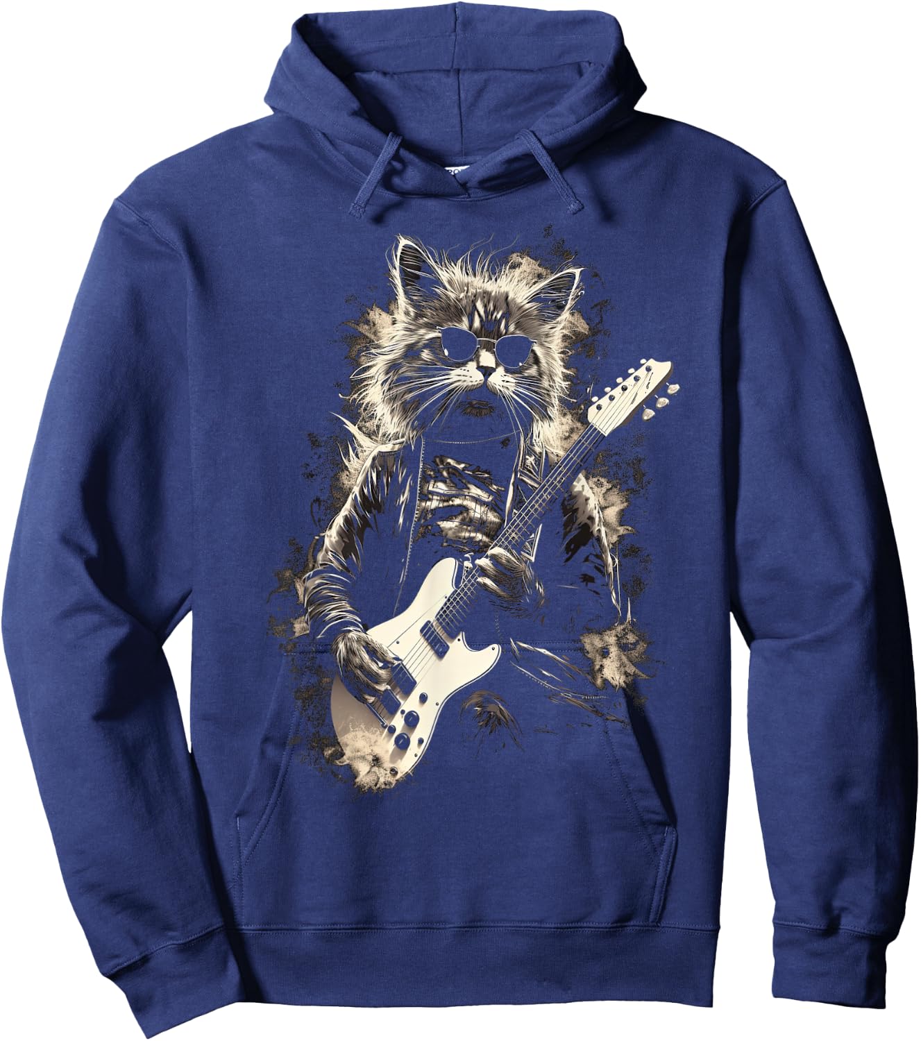 Cat Playing Bass Guitar Guitarist Rocker cool Men Women Kids Hoodie - Hoodie | Navy