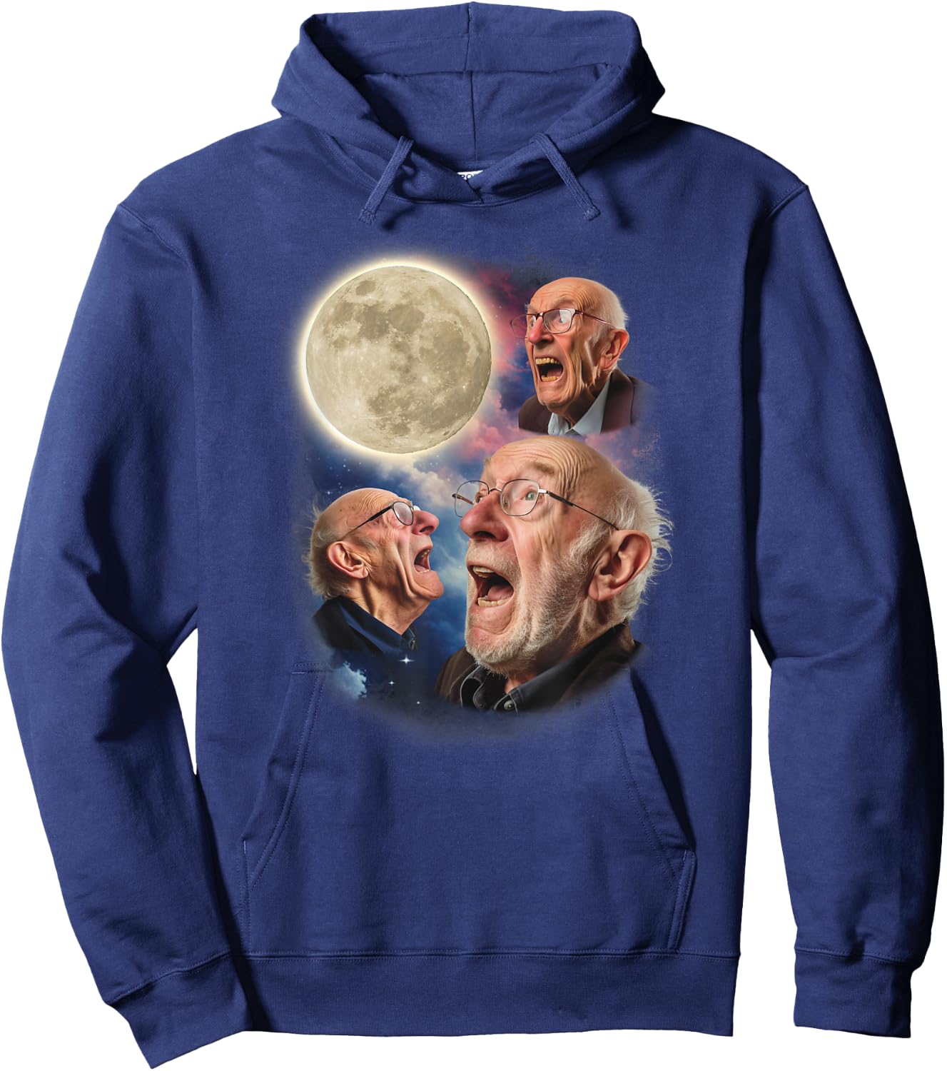 Three Grandpa Moon Old Men Howl At Moon Weird Cursed Meme Hoodie - Hoodie | Navy
