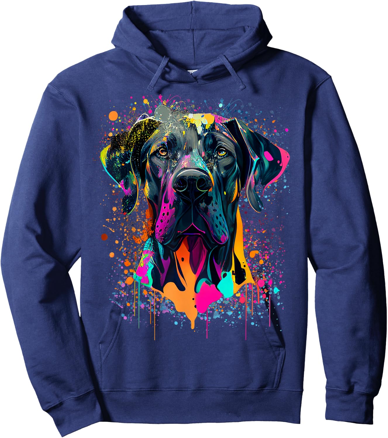Colorful Splash Art Great Dane Portrait Puppy Owner Hoodie - Hoodie | Navy