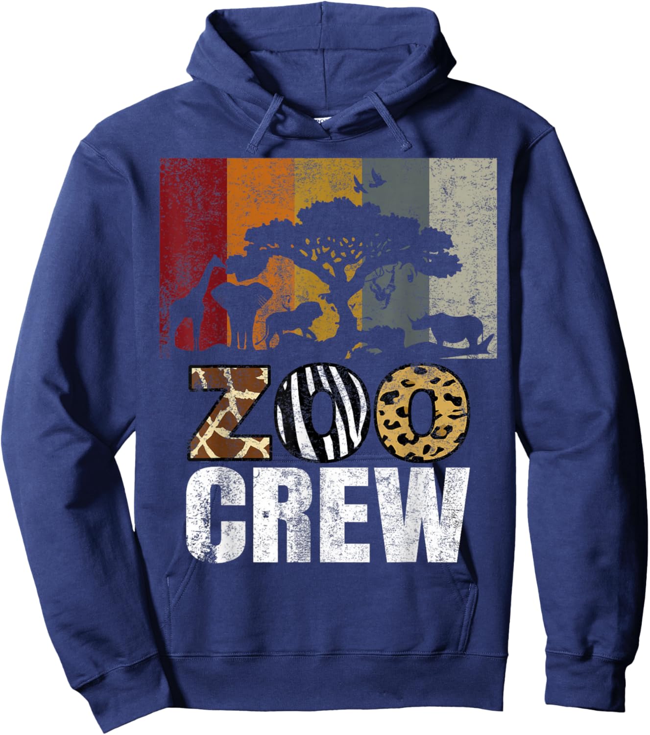 Retro Zoo Crew Safari Wildlife Family Zoo Day Trip Matching Hoodie - Hoodie | Navy