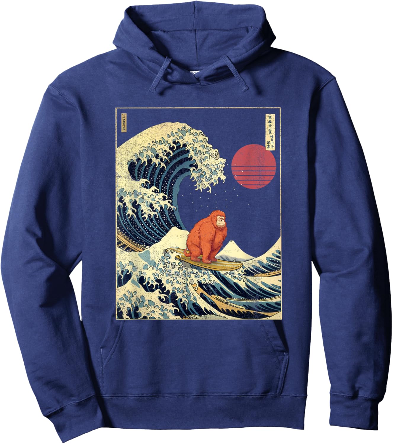 Orangutan Japanese Kanagawa Wave Funny Surf Animal Hoodie - Hoodie | Navy