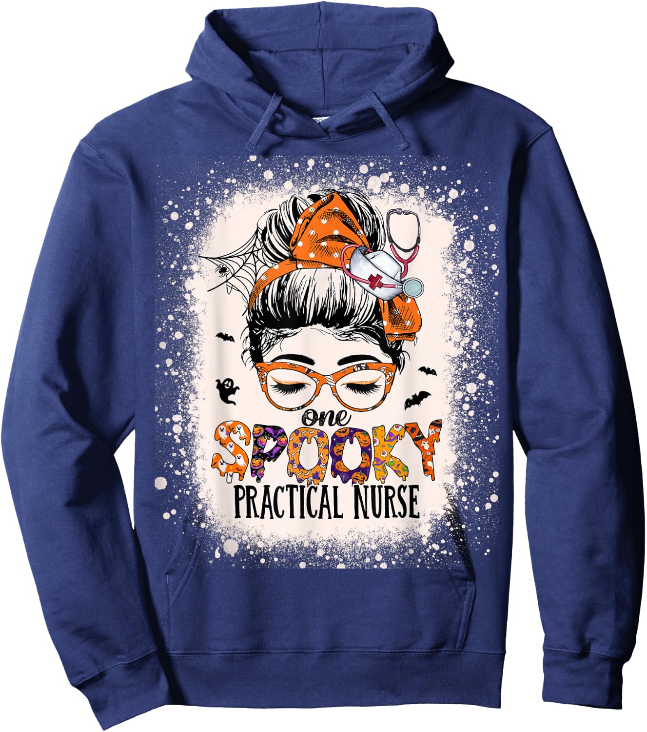 Messy Bun Spooky Practical Nurse Halloween Lpn Nurse Hoodie - Hoodie | Navy