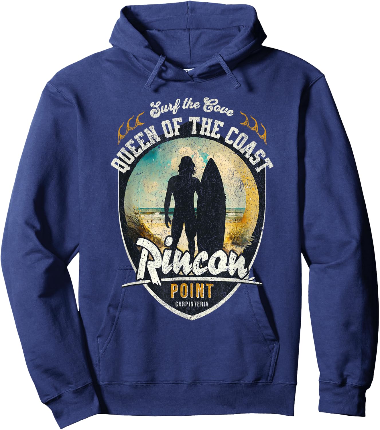Surf the Cove Rincon Point Carpinteria Retro Beach Surfing Hoodie - Hoodie | Navy