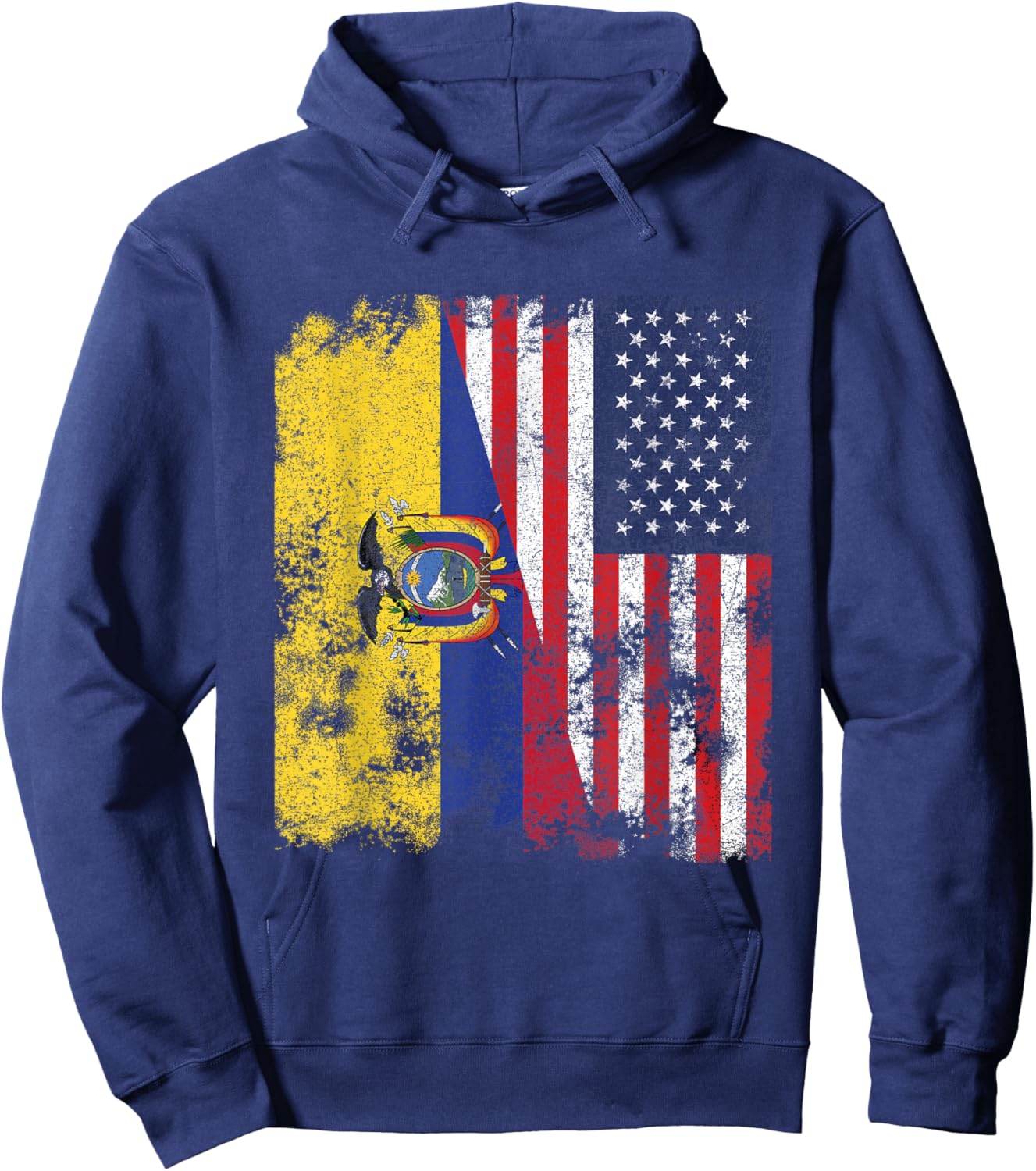 Ecuador USA Flag Distressed - Half American Women Kids Men Hoodie - Hoodie | Navy