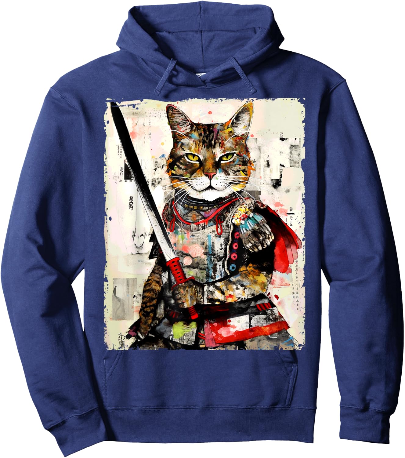Vintage samurai cat Japanese ninja urban art graphic Men Women Girls Kids Hoodie - Hoodie | Navy