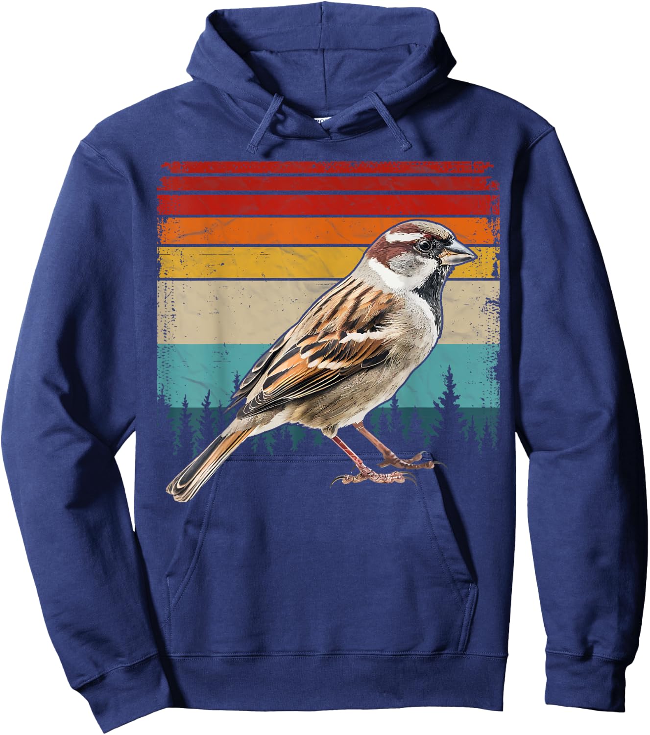 Sparrow Vintage Distressed Retro Style Cool Sparrow Bird Hoodie - Hoodie | Navy