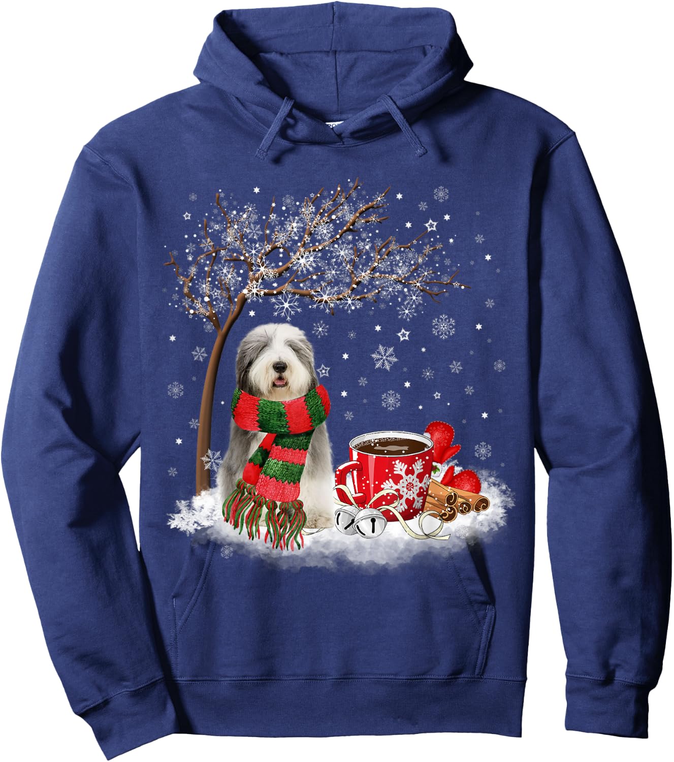 Old English Sheepdog In The Snow Christmas Winter Xmas Tree Men Women Kids Hoodie - Hoodie | Navy