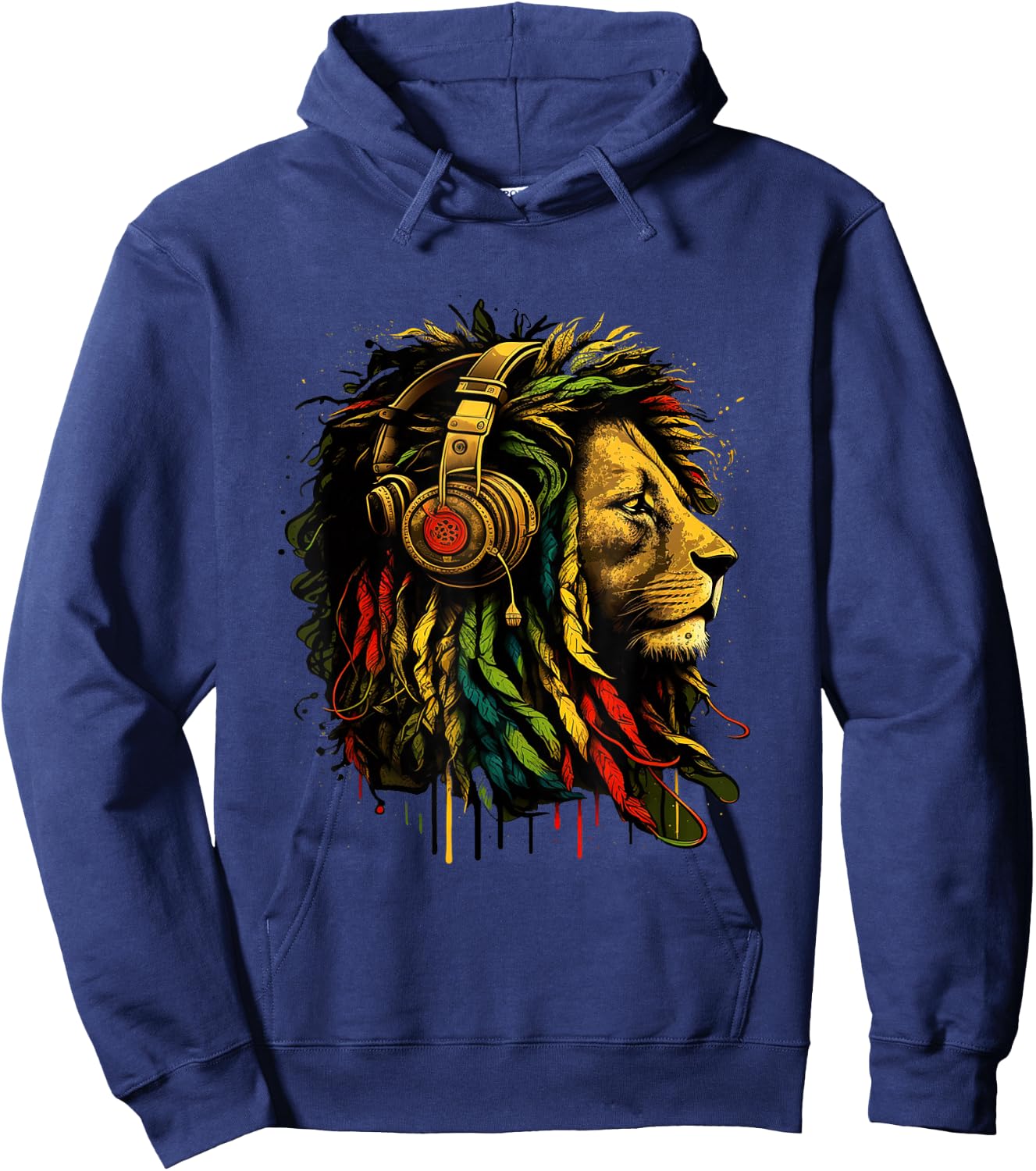 Rasta Reggae Music Headphones Jamaican Pride Lion of Judah Hoodie - Hoodie | Navy