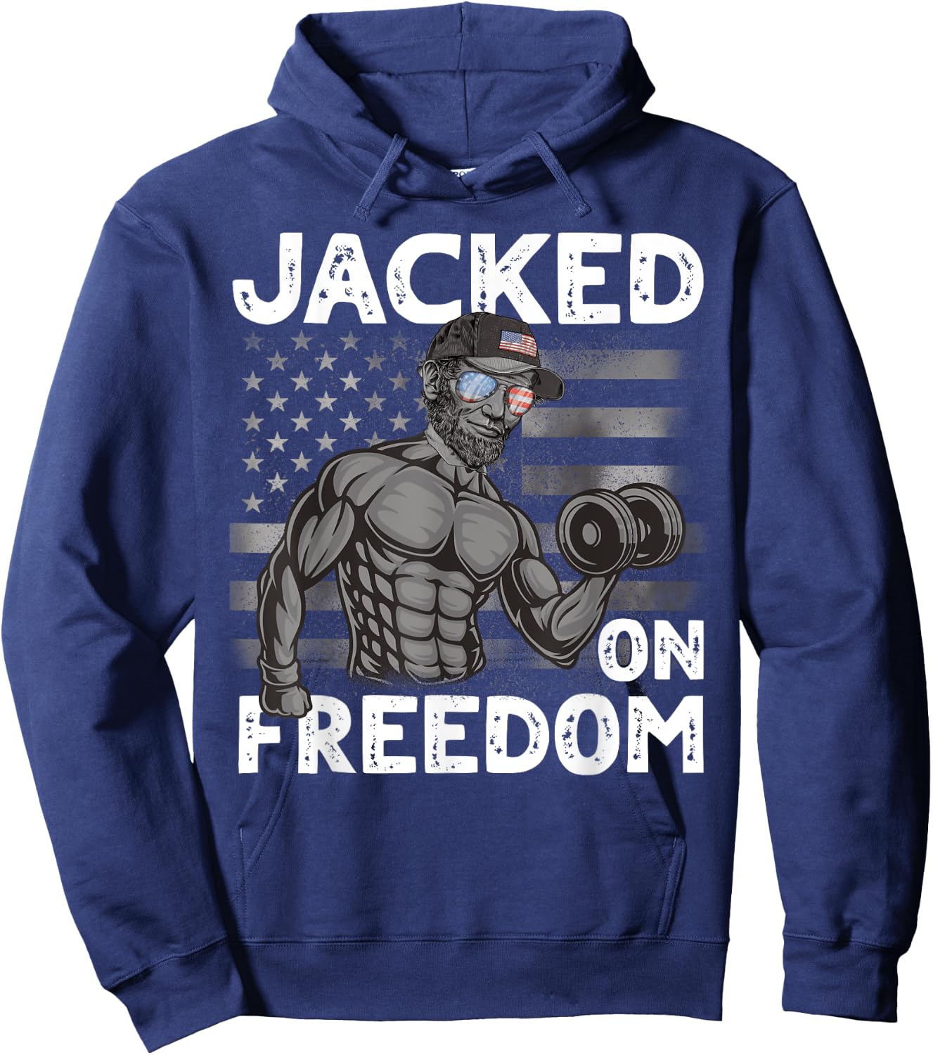 Jacked on Freedom Lincoln Bodybuilding 4th of July Gym Men Hoodie - Hoodie | Navy