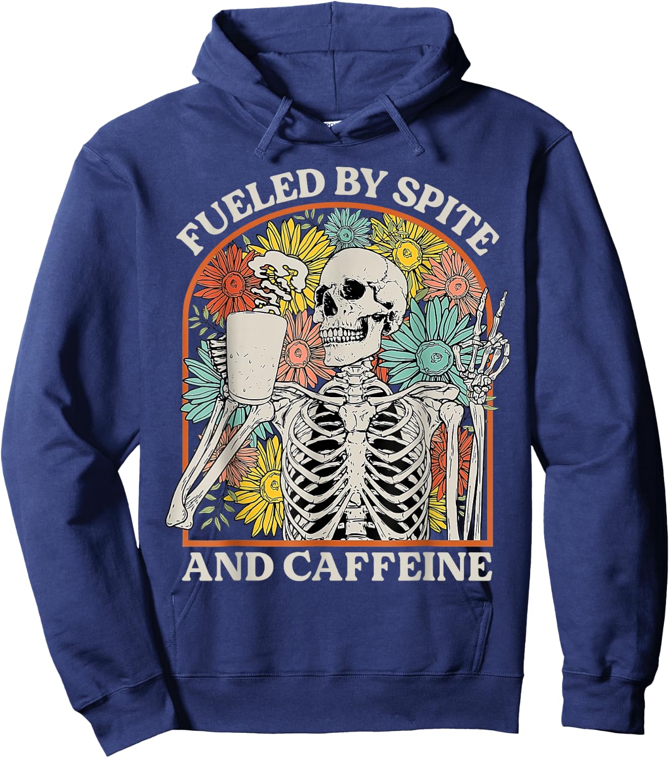 Fueled By Spite And Caffeine Skeleton Halloween Coffee Hoodie - Hoodie | Navy