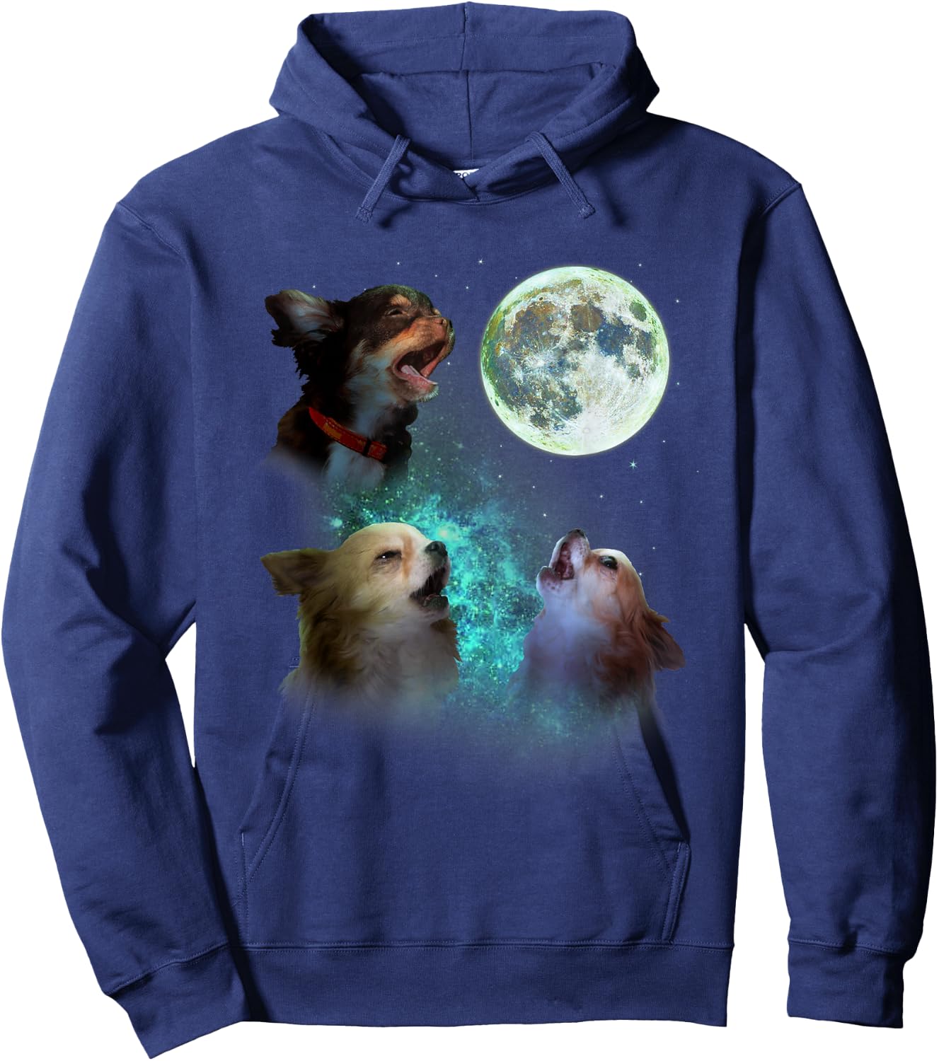 Three Long Hair Chihuahuas Howl At Moon 3 Wolf Wolves Parody Hoodie - Hoodie | Navy