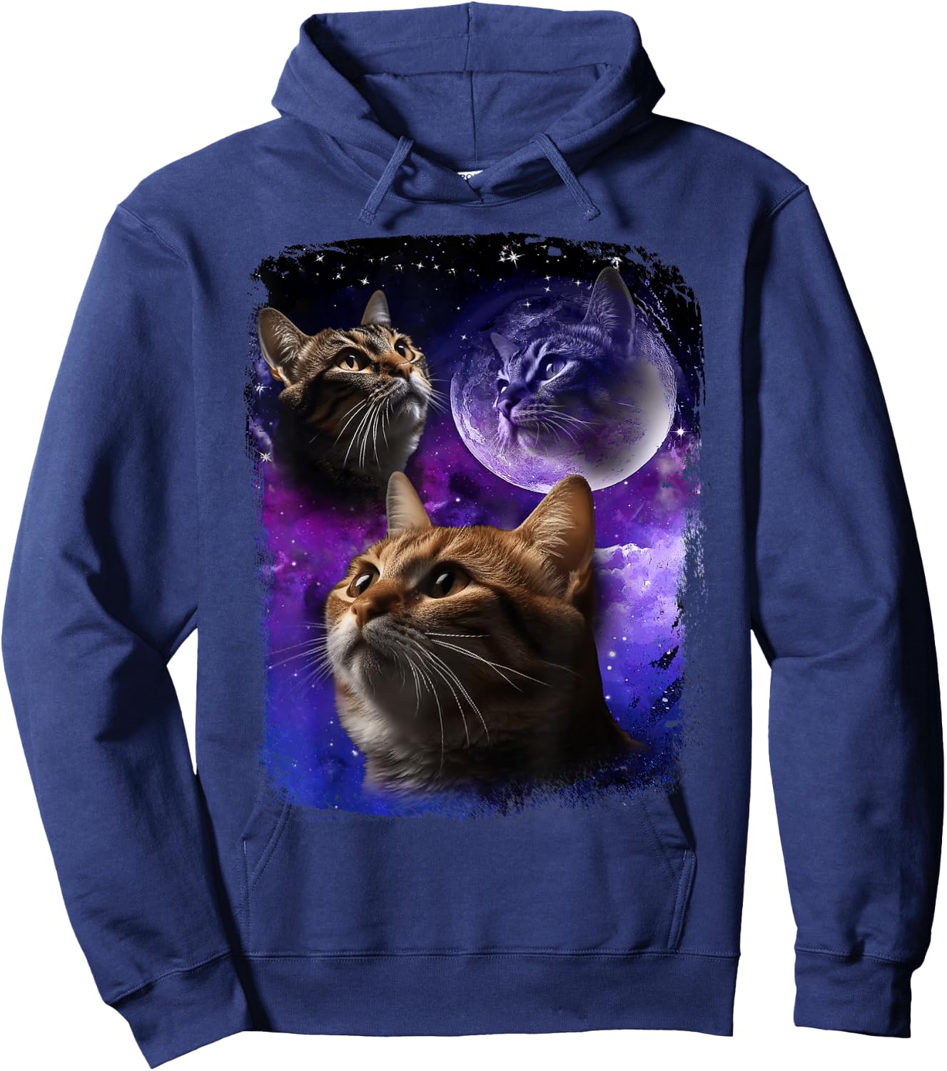 Cat Howling at Moon Galaxy Funny Three Cats Howl wolf meme Men Women Hoodie - Hoodie | Navy