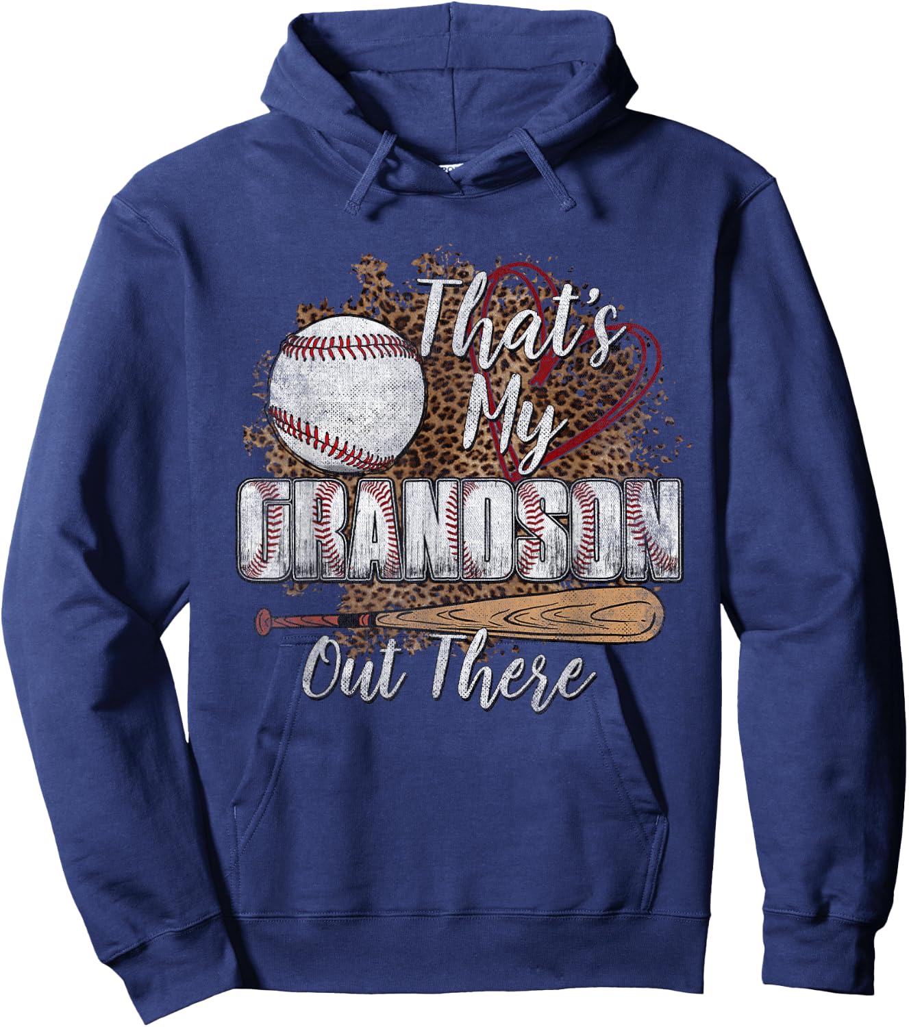 That's My Grandson Out There Leopard Baseball Grandma Hoodie - Hoodie | Navy