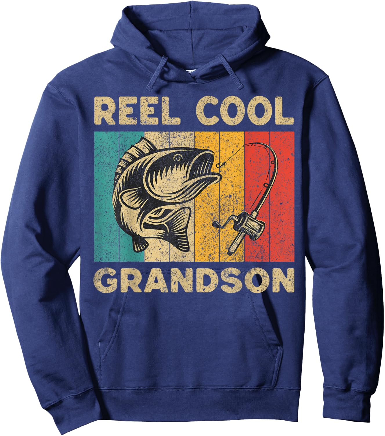 Father's Day Present Funny Fishing Reel Cool Grandson Hoodie - Hoodie | Navy