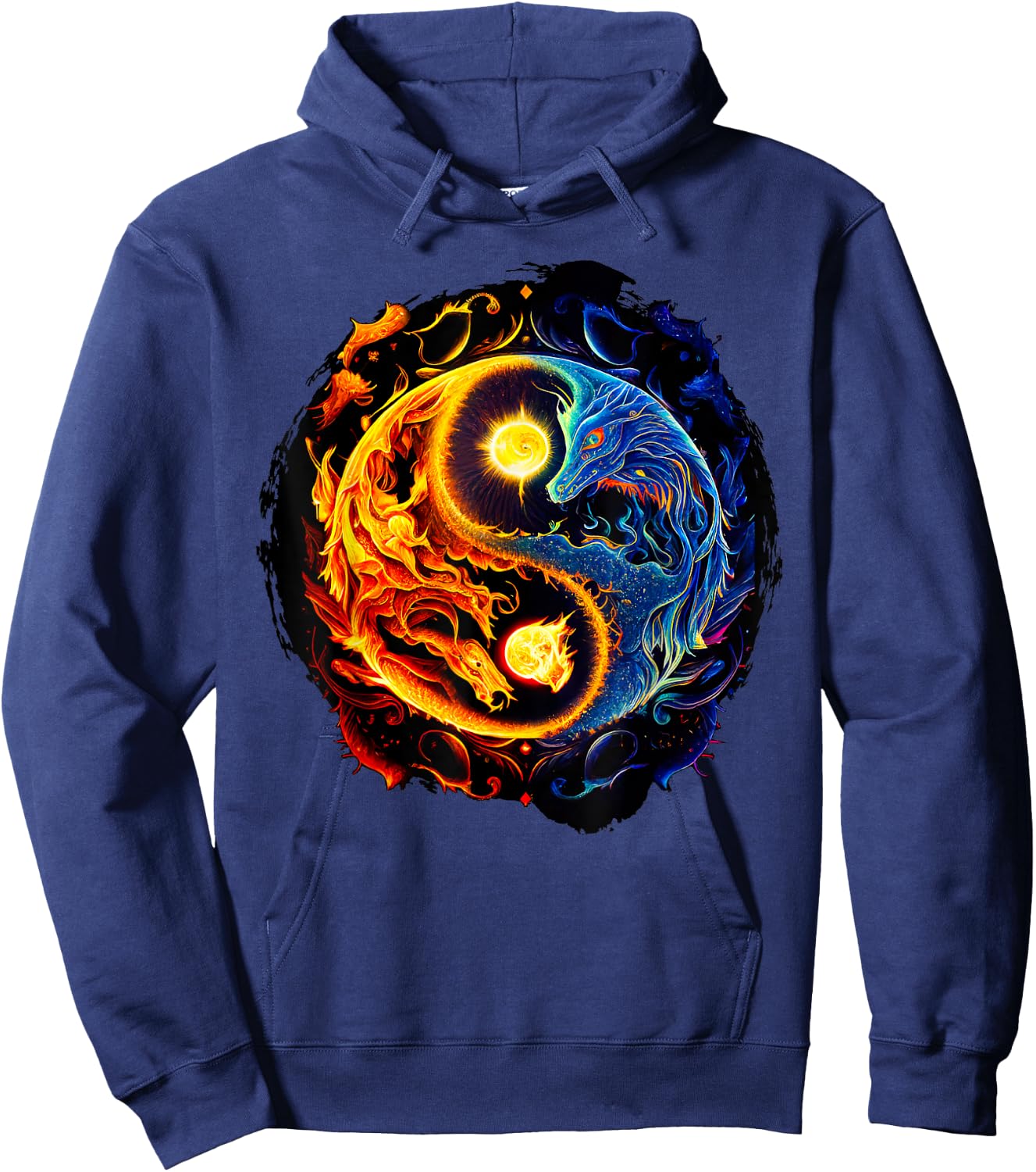 Yin Yang Dragons Fire & Water Hoodie - Hoodie | Navy
