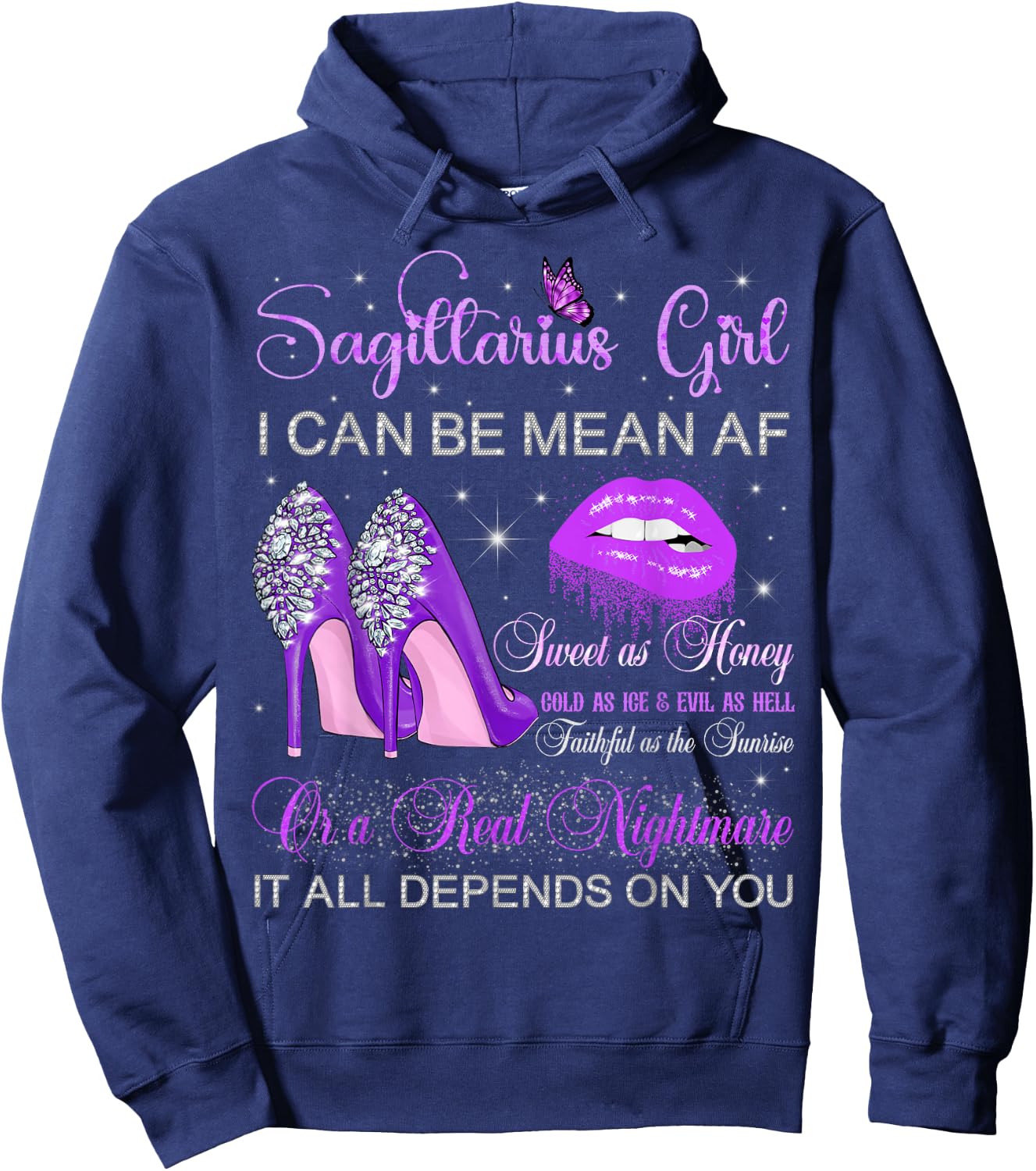 Sagittarius Girl Birthday Purple High Heels Dripping Lips Hoodie - Hoodie | Navy