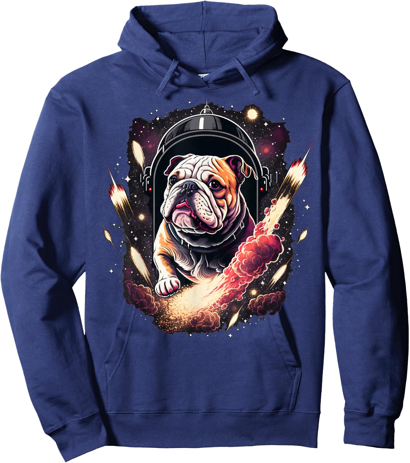 Outer Space Bulldog on Galaxy Astronaut Bulldog Hoodie - Hoodie | Navy