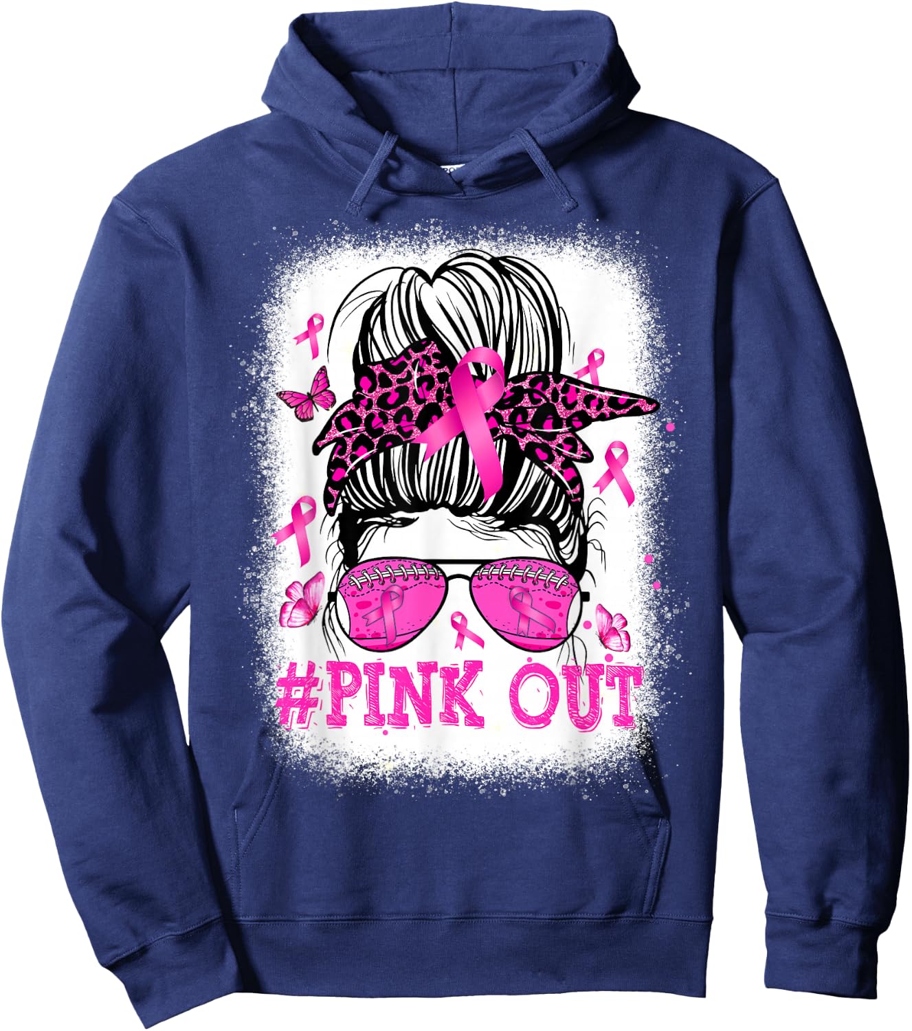 Bleached Pink Out Messy Bun Football Breast Cancer Awareness Hoodie - Hoodie | Navy