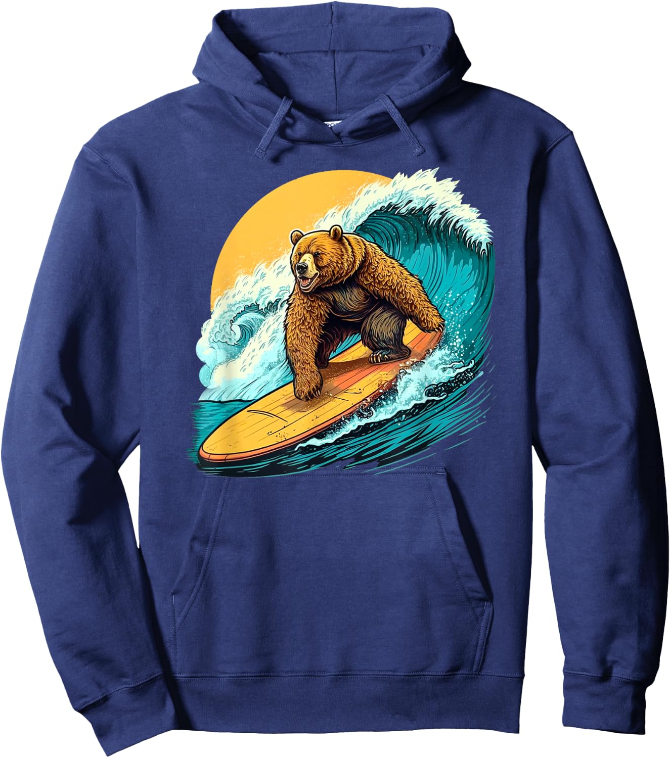 Cool Bear Surfing on Surfboard Hang Ten Surf Waves Sun Ocean Hoodie - Hoodie | Navy